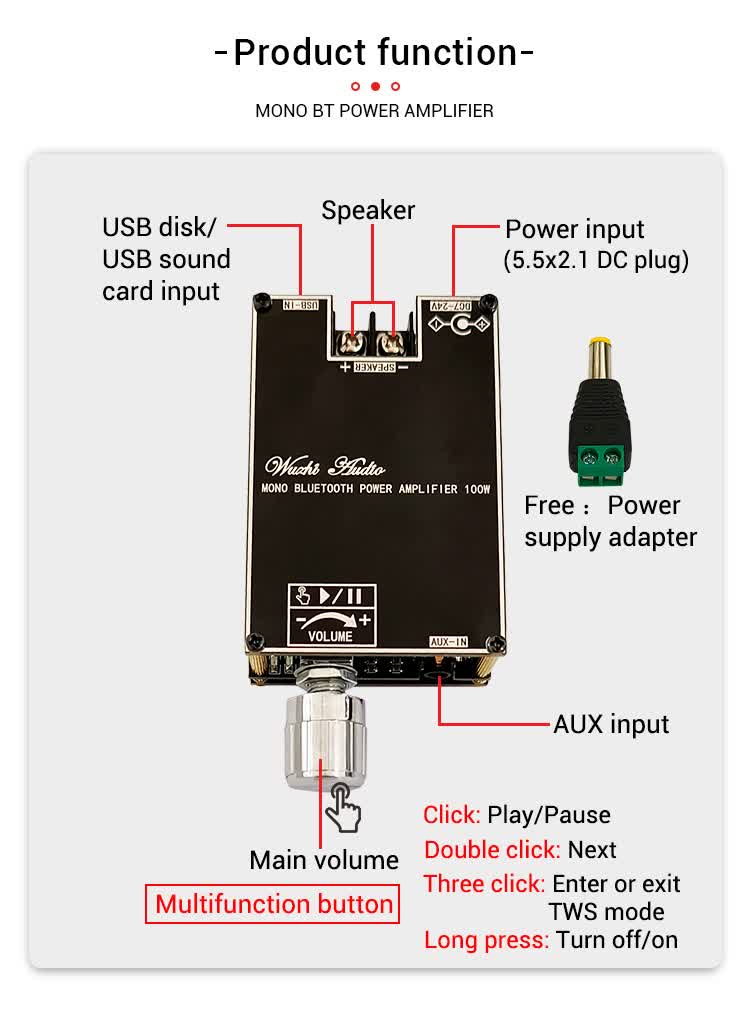 100W Bluetooth Mono Audioverstärker Modul ZK-1001B