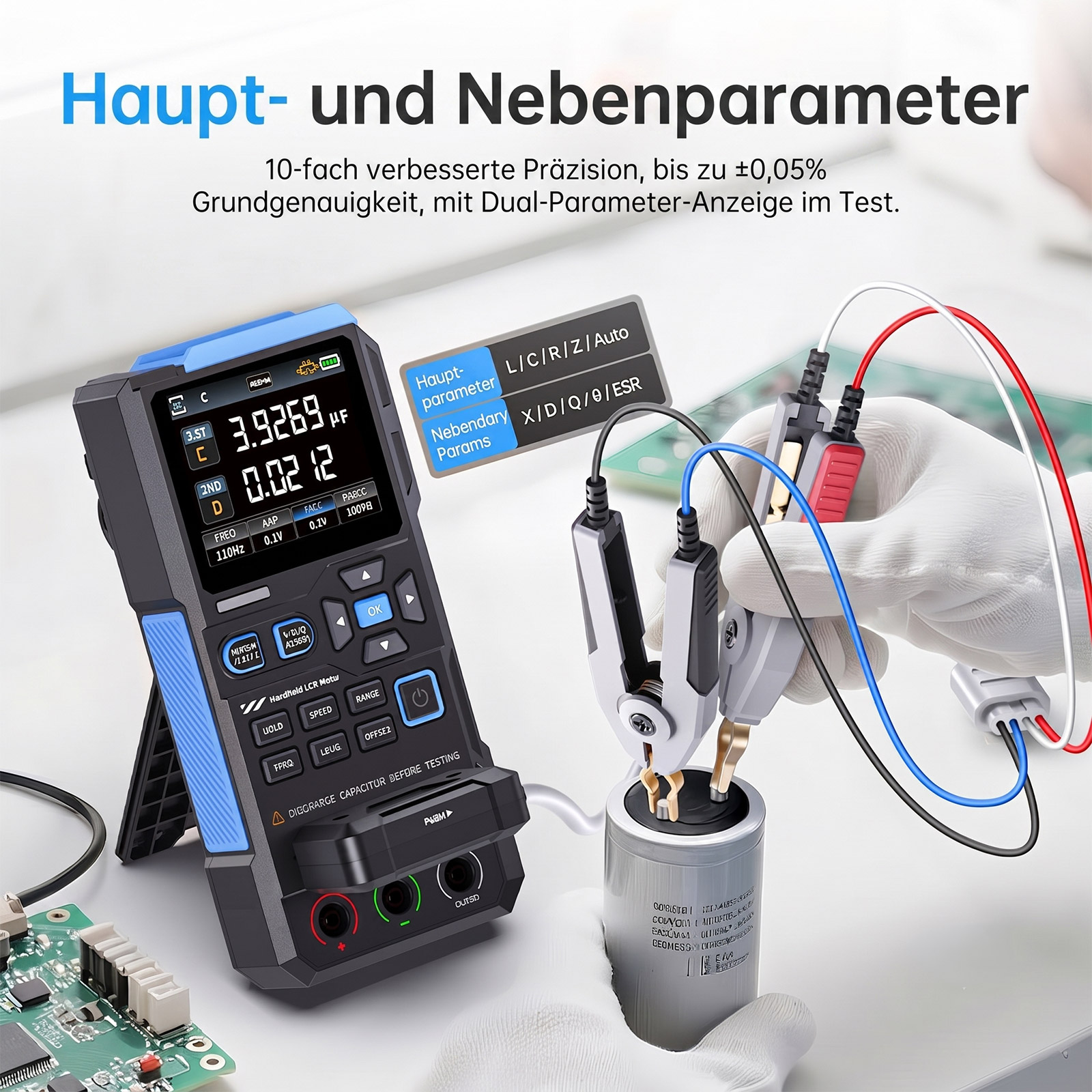FNIRSI LC1020E Bauteiltester – LCR-Messgerät für Widerstand, Induktivität und Kapazität