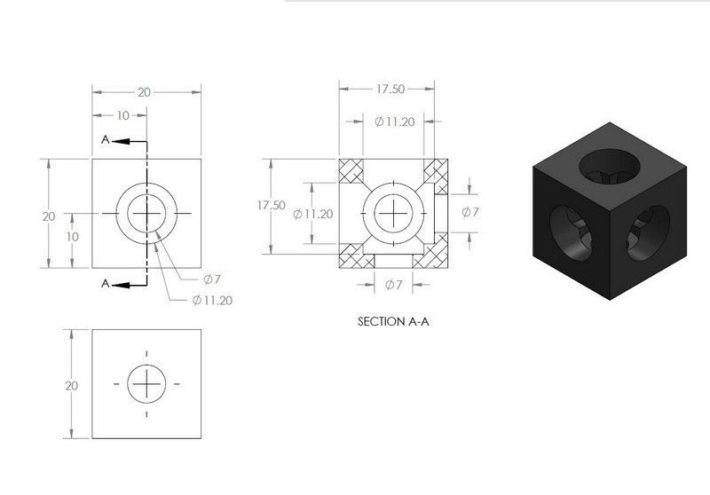 Eckverbinder 3-wege für 2020 V-Slot Aluminiumprofile, schwarz