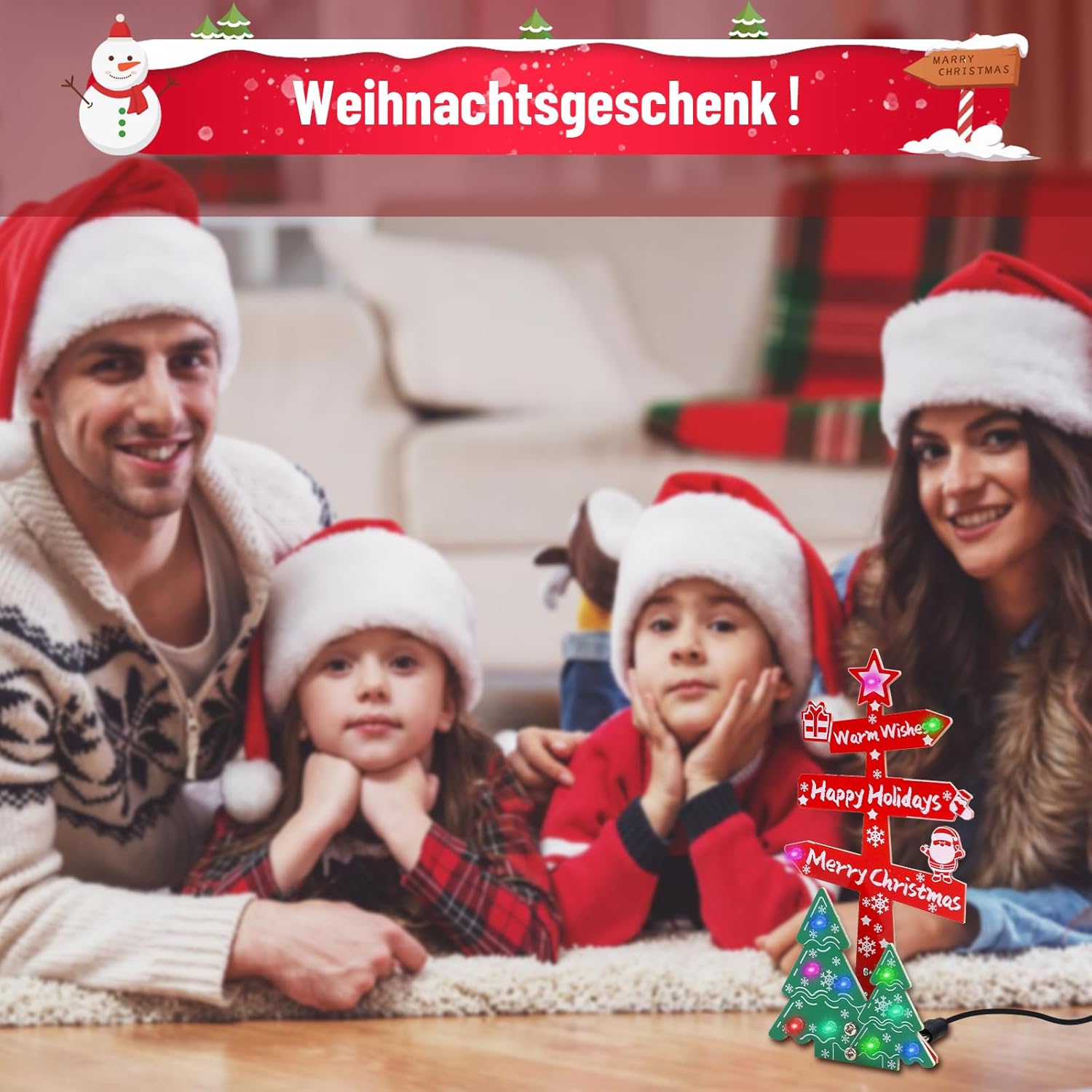 Bausatz Merry Christmas Weihnachtsbaum-Schild mit farbigen LEDs