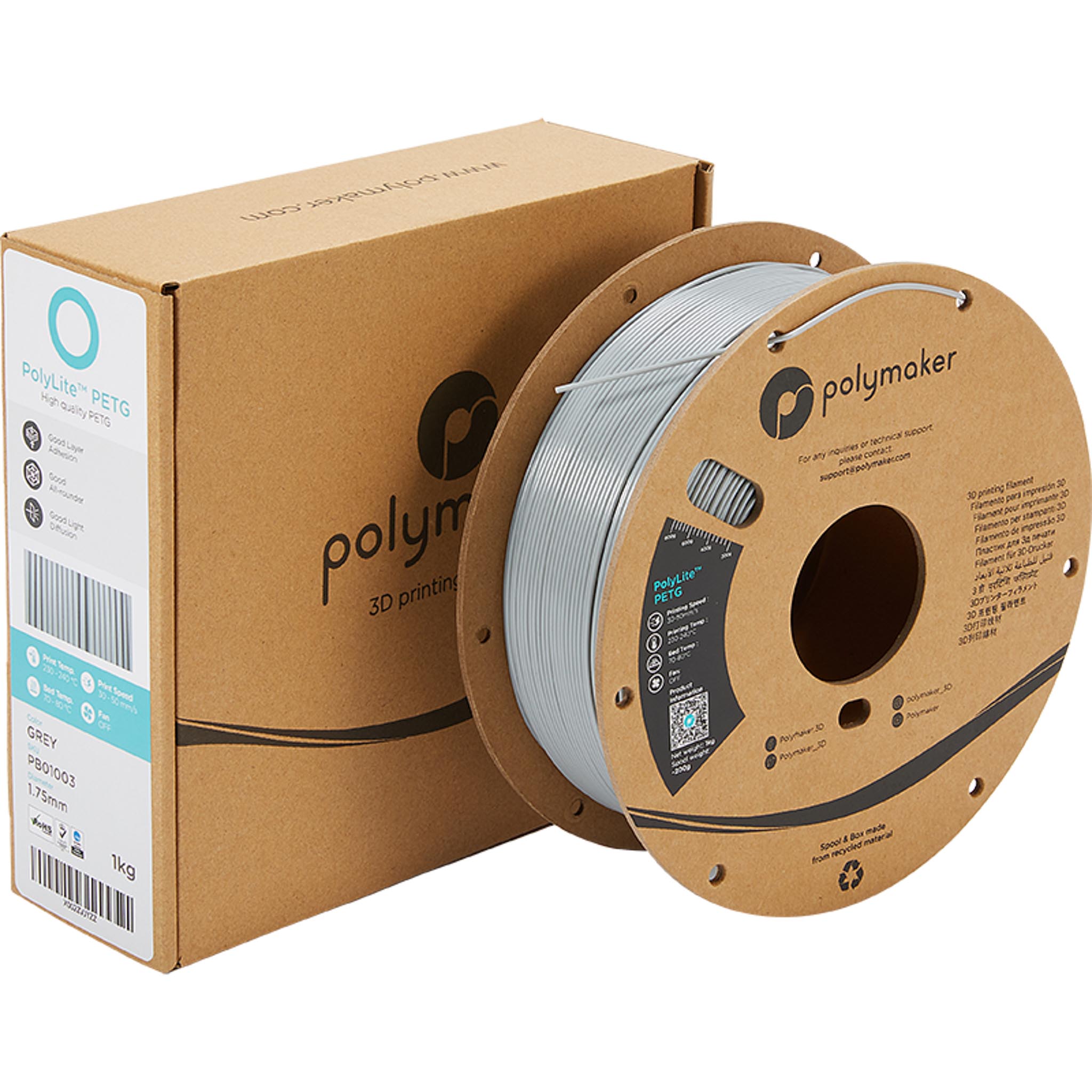 Polymaker PolyLite PETG Filament Grau 1.75mm 1kg