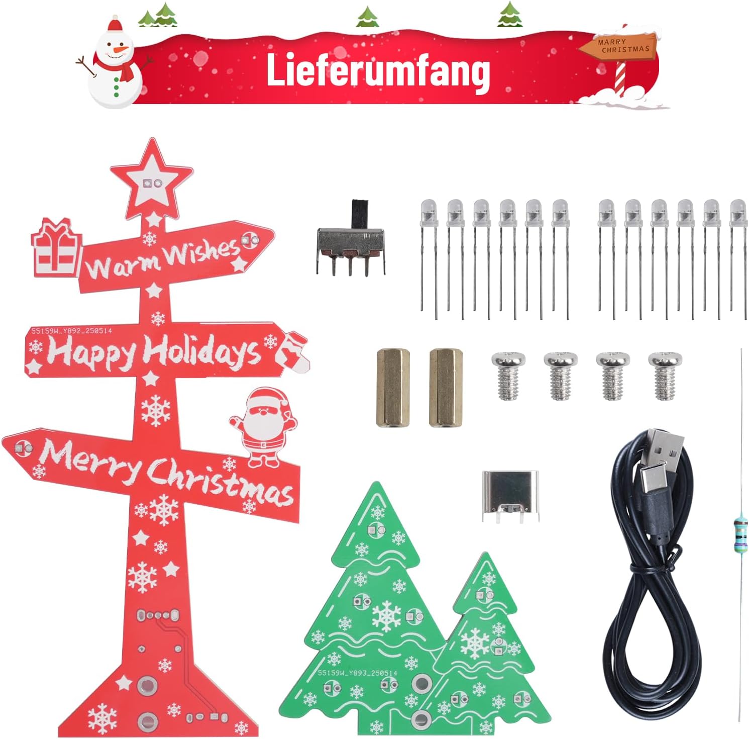Bausatz Merry Christmas Weihnachtsbaum-Schild mit farbigen LEDs