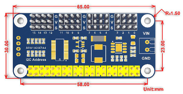 Servo Driver Hat für Raspberry Pi 16 Kanäle 12-bit, I2C