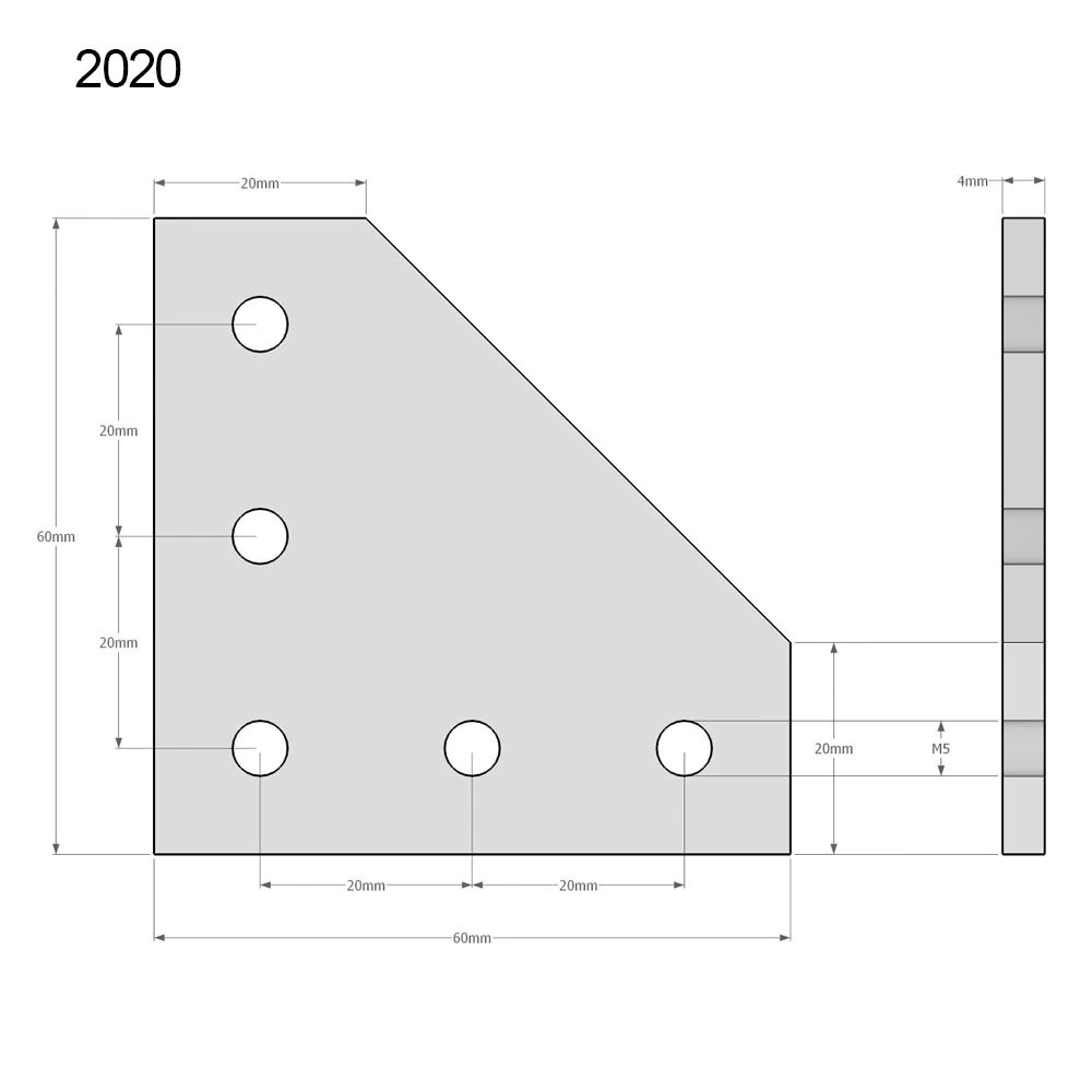 Verbindungsplatte L-Form 90° für 2020 Aluminiumprofile, schwarz
