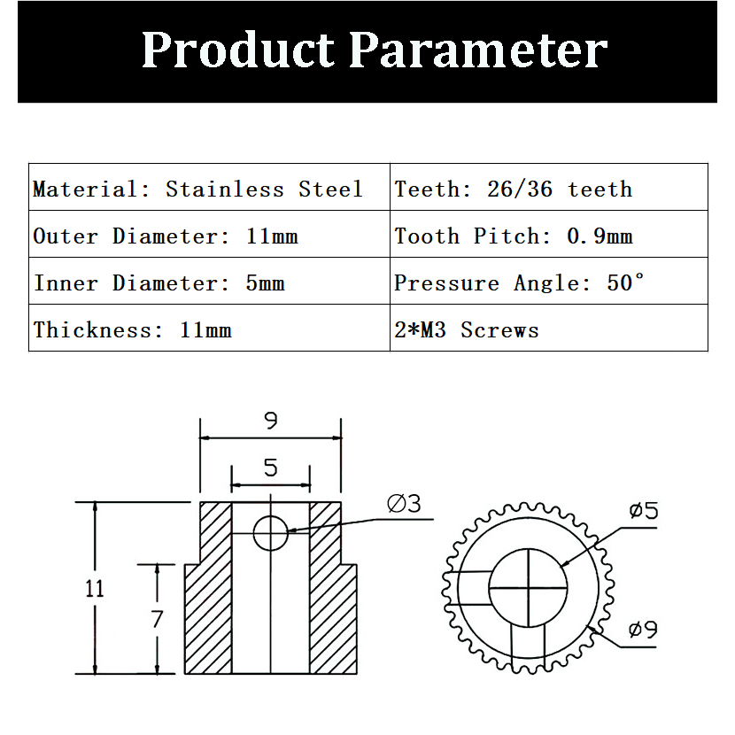 Extruder Vorschubrad für 1,75/3mm Filament 26 Zähne