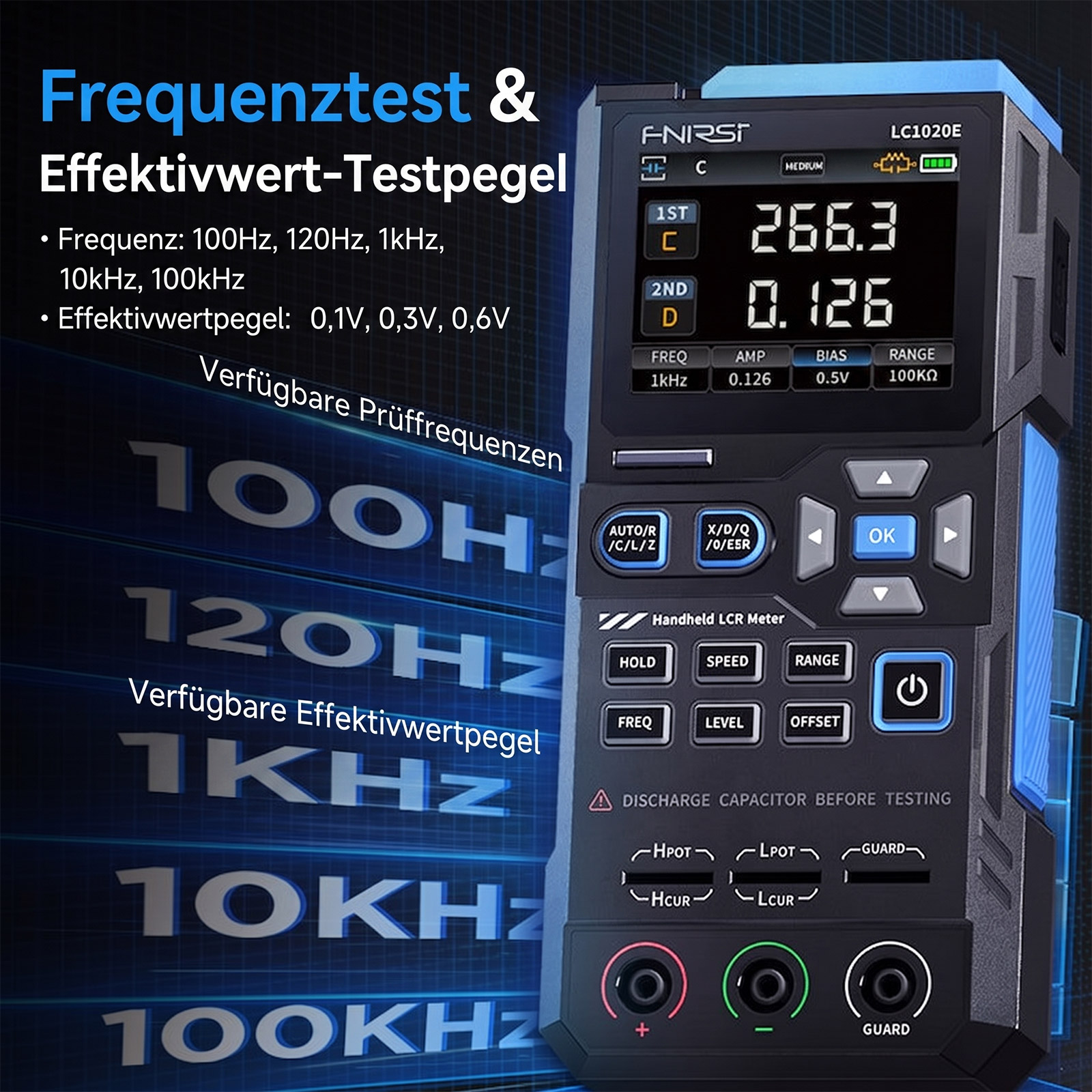 FNIRSI LC1020E Bauteiltester – LCR-Messgerät für Widerstand, Induktivität und Kapazität