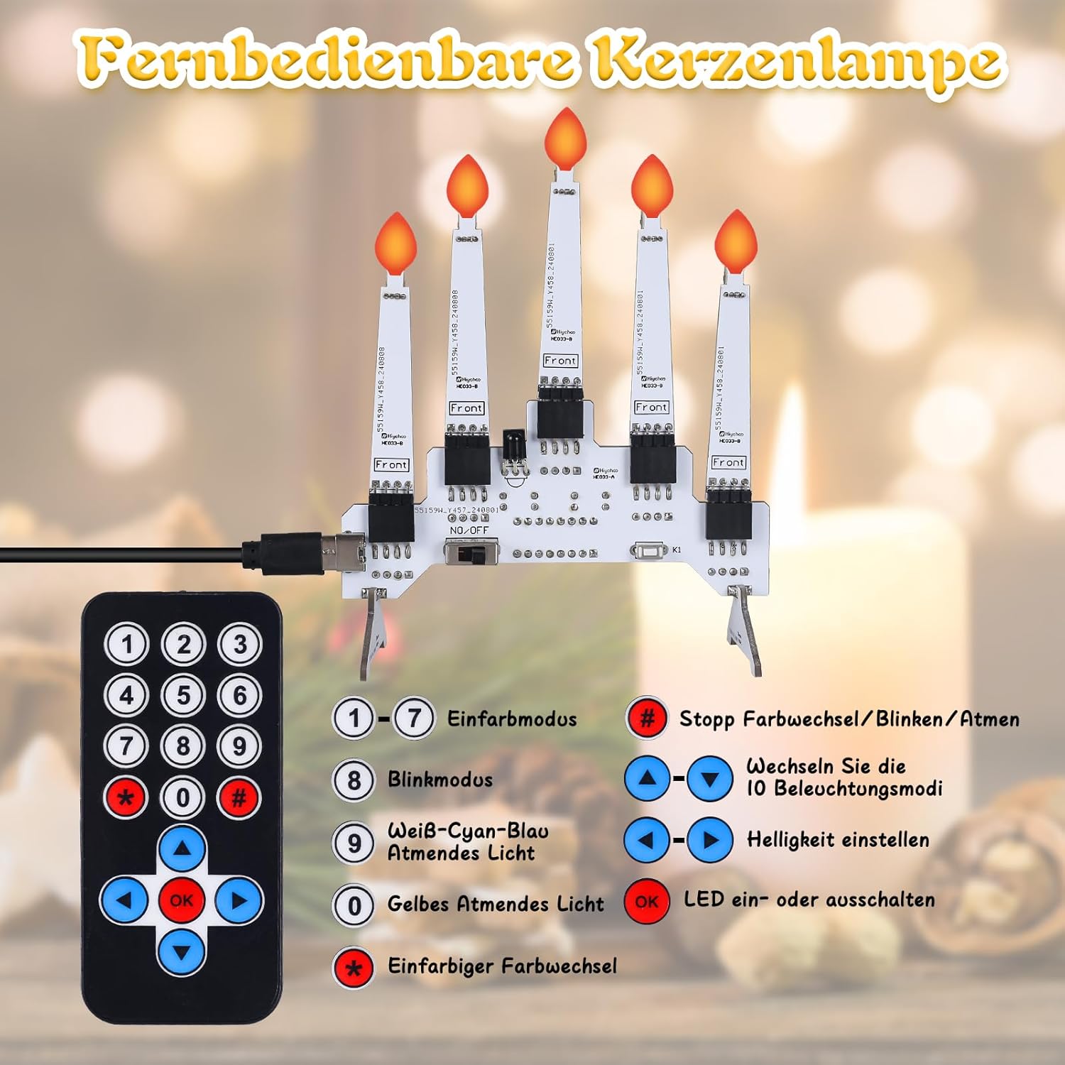 Bausatz Elektronische LED Kerzen mit Fernbedienung  10 Lichtmodi