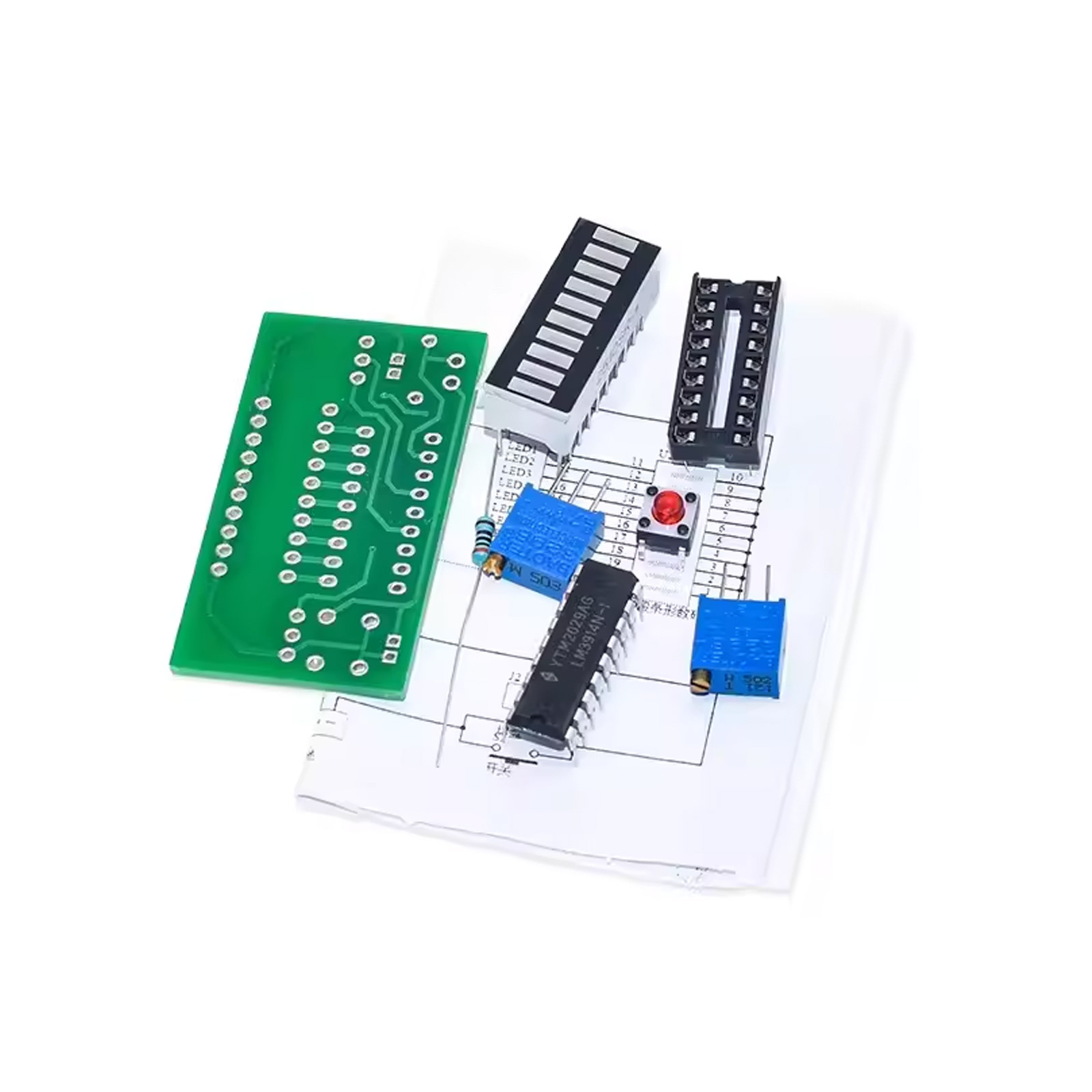 Lötbausatz LM3914 LED Batterieanzeige  – 10-Segment DIY Spannungsmessung 3,7–12 V