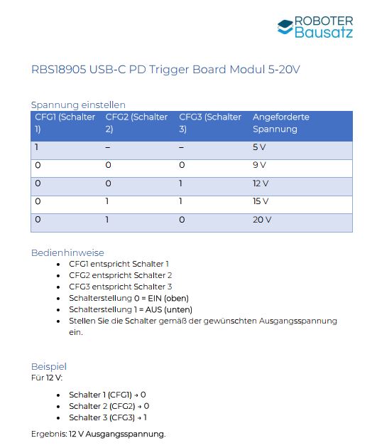 USB-C PD Trigger Board Modul 5-20V Ausgangsspannung