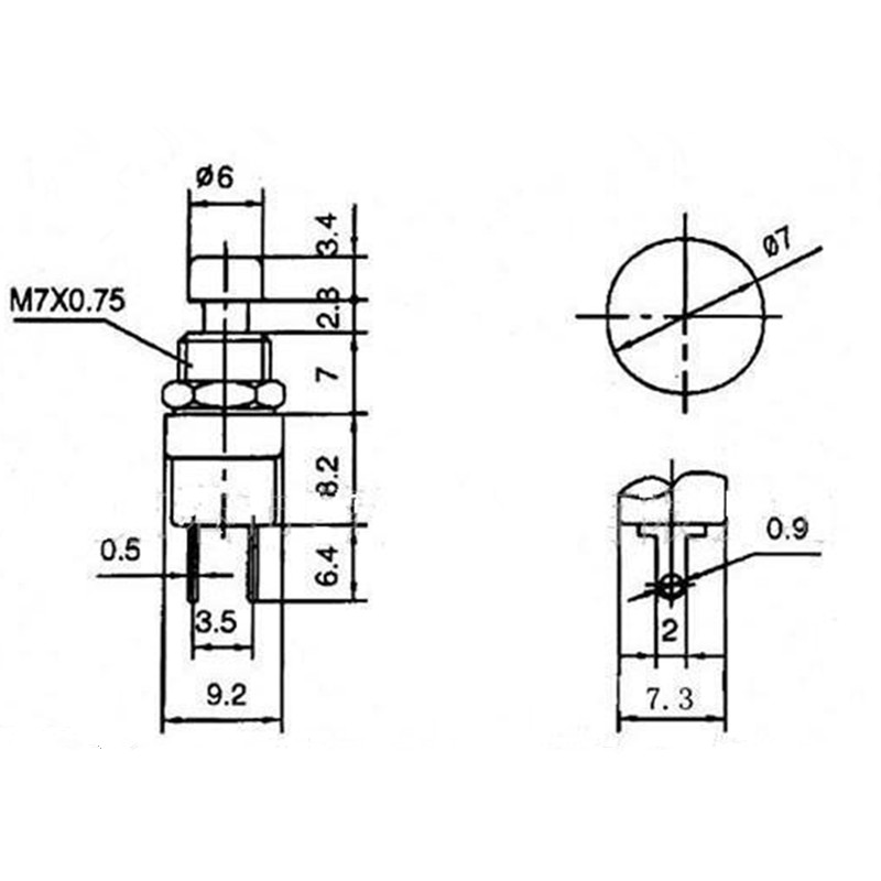 10x Schwarze Mini Push Button
