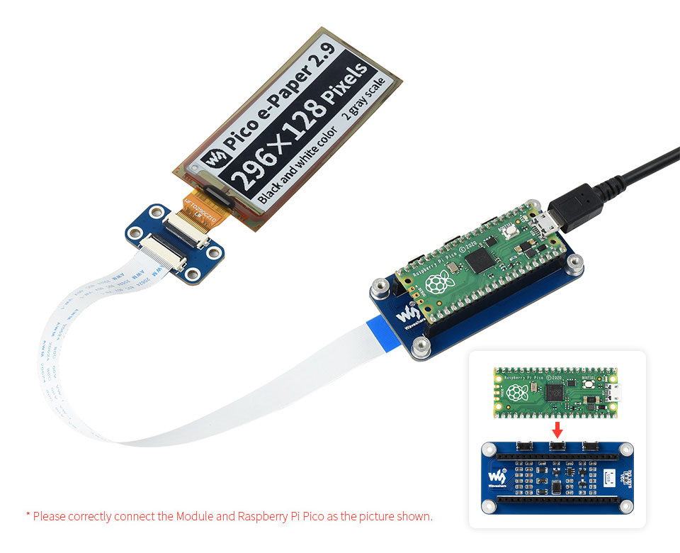Waveshare 2.9" Flexibles E-Paper Display Modul für Raspberry Pi Pico