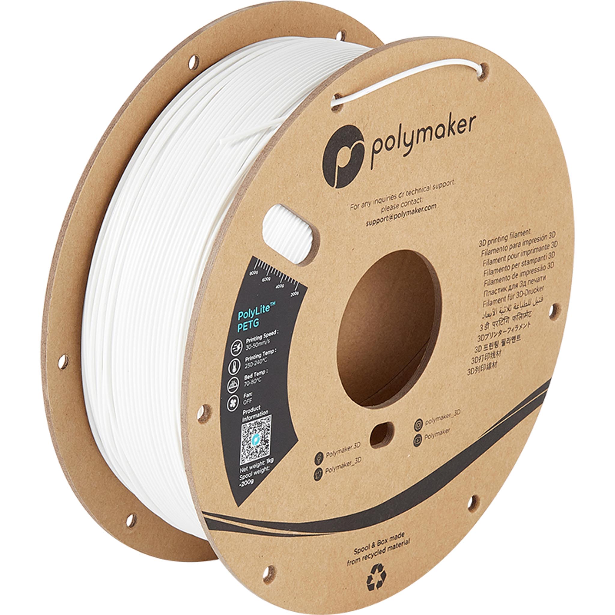 Polymaker PolyLite PETG Filament Weiss 1.75mm 1kg