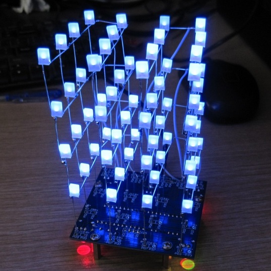 Bausatz 4x4x4 LED Würfel blau