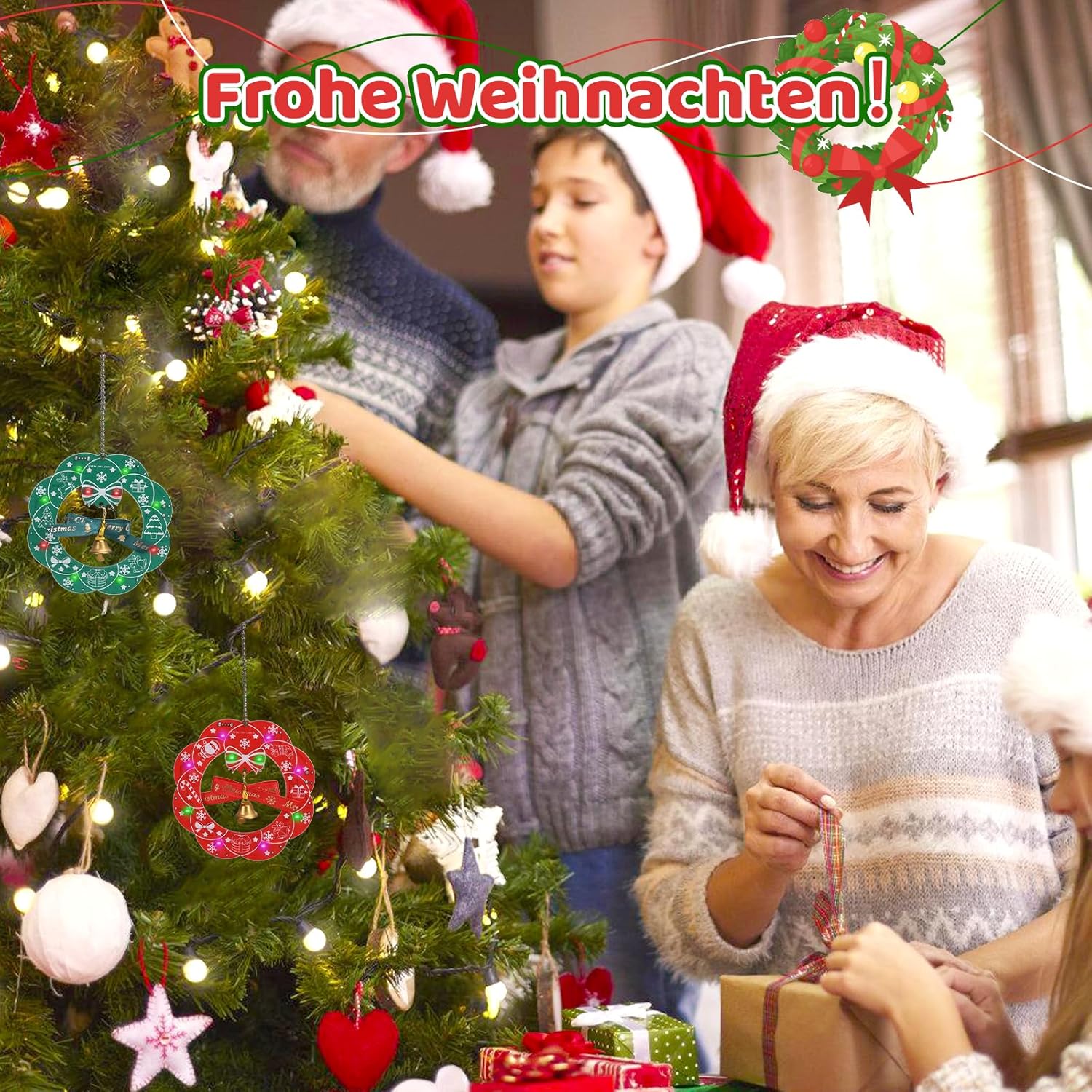 Bausatz Weihnachtsdeko 2-teilig Braum & Kranz mit 3 Lichtmodi
