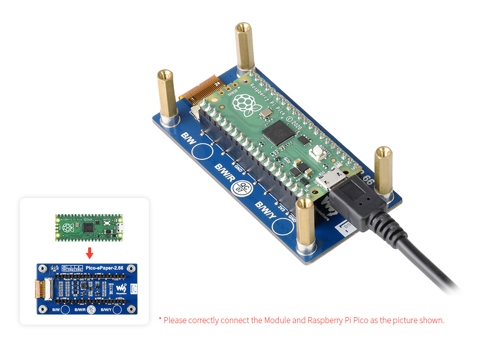 Waveshare 2.66" E-Paper Display Modul (B) für Raspberry Pi Pico 3-farbig