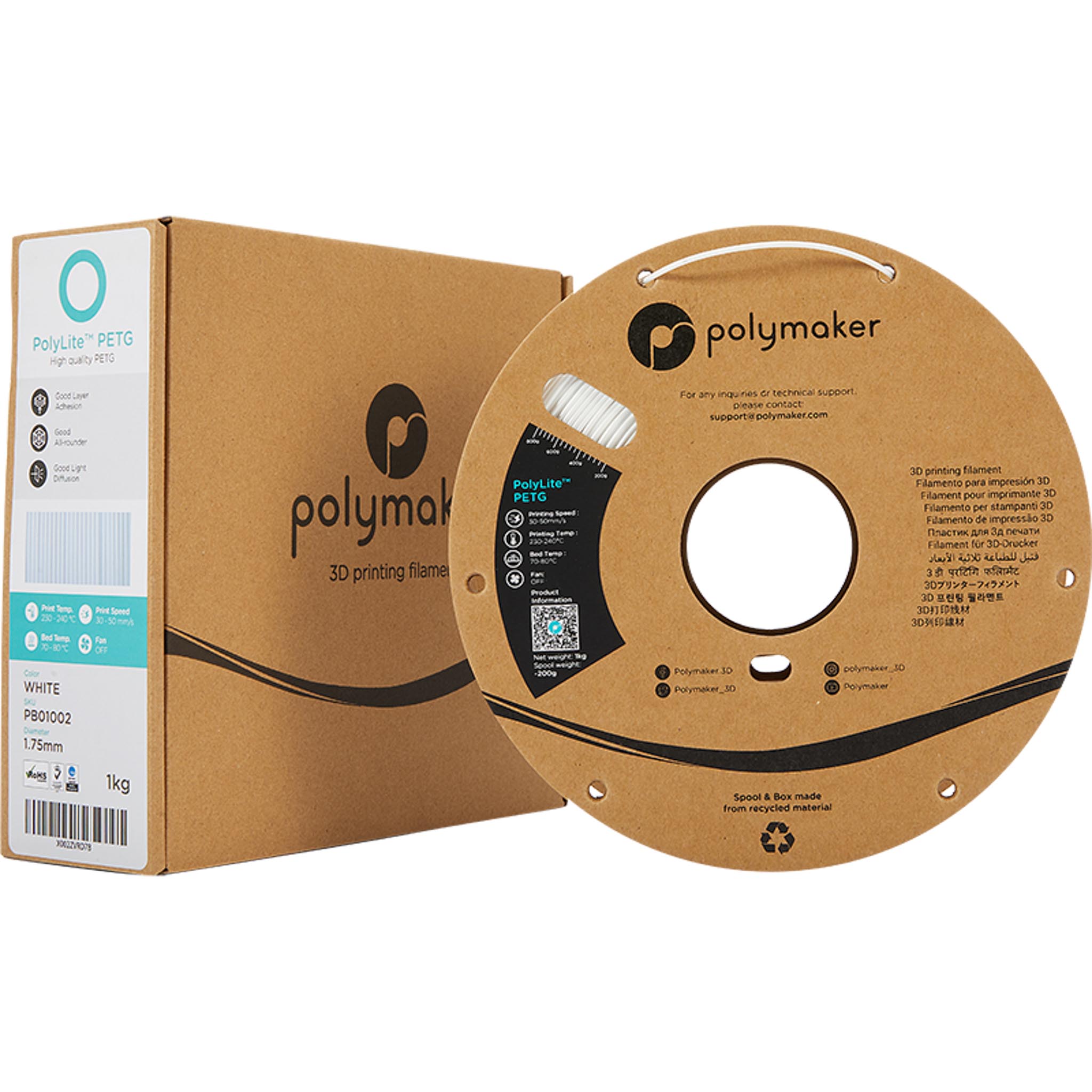 Polymaker PolyLite PETG Filament Weiss 1.75mm 1kg