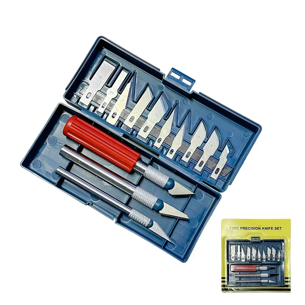13-in-1 Präzisionsmesser Cutter Set mit 3 Griffen & 13 Klingen im Etui