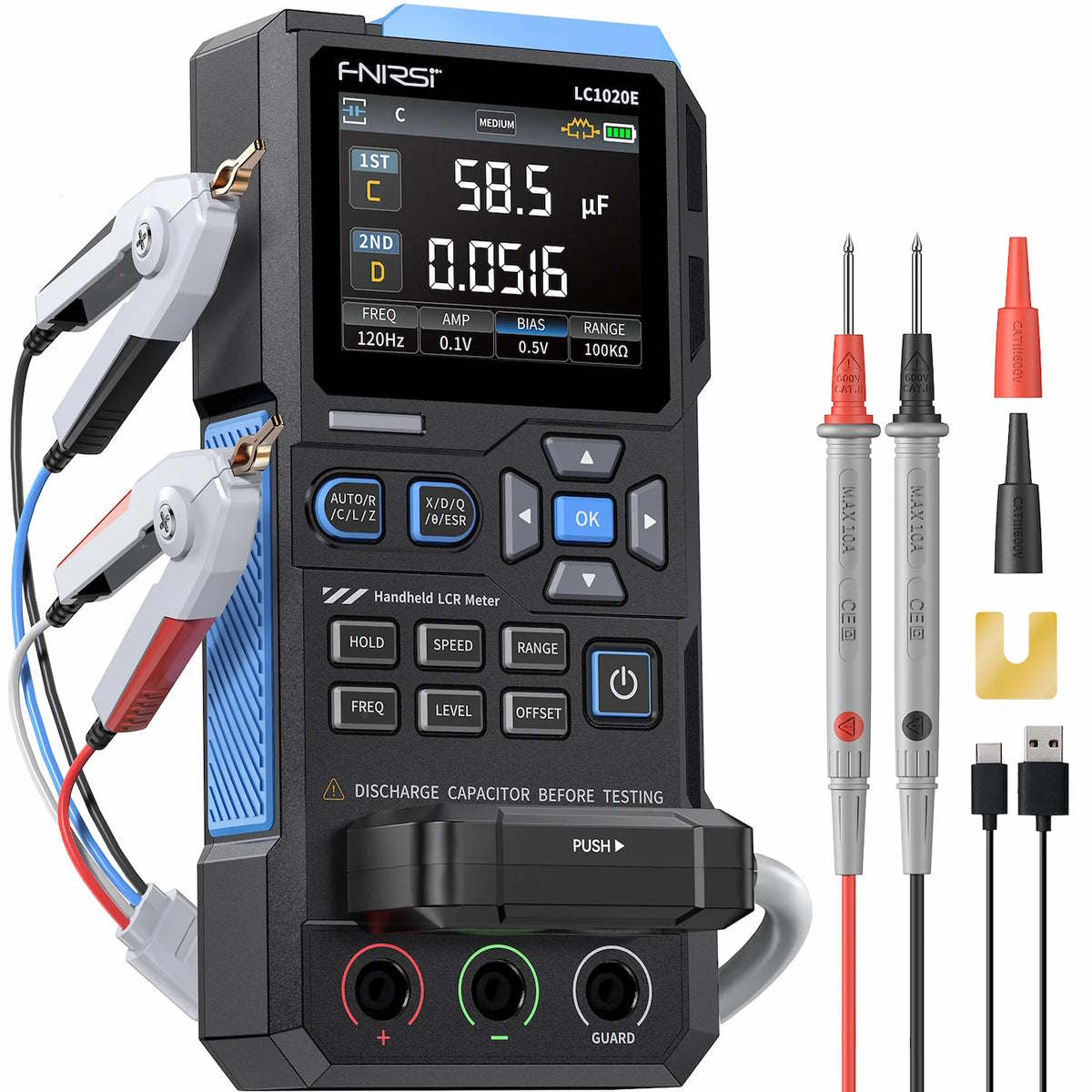 FNIRSI LC1020E Bauteiltester – LCR-Messgerät für Widerstand, Induktivität und Kapazität