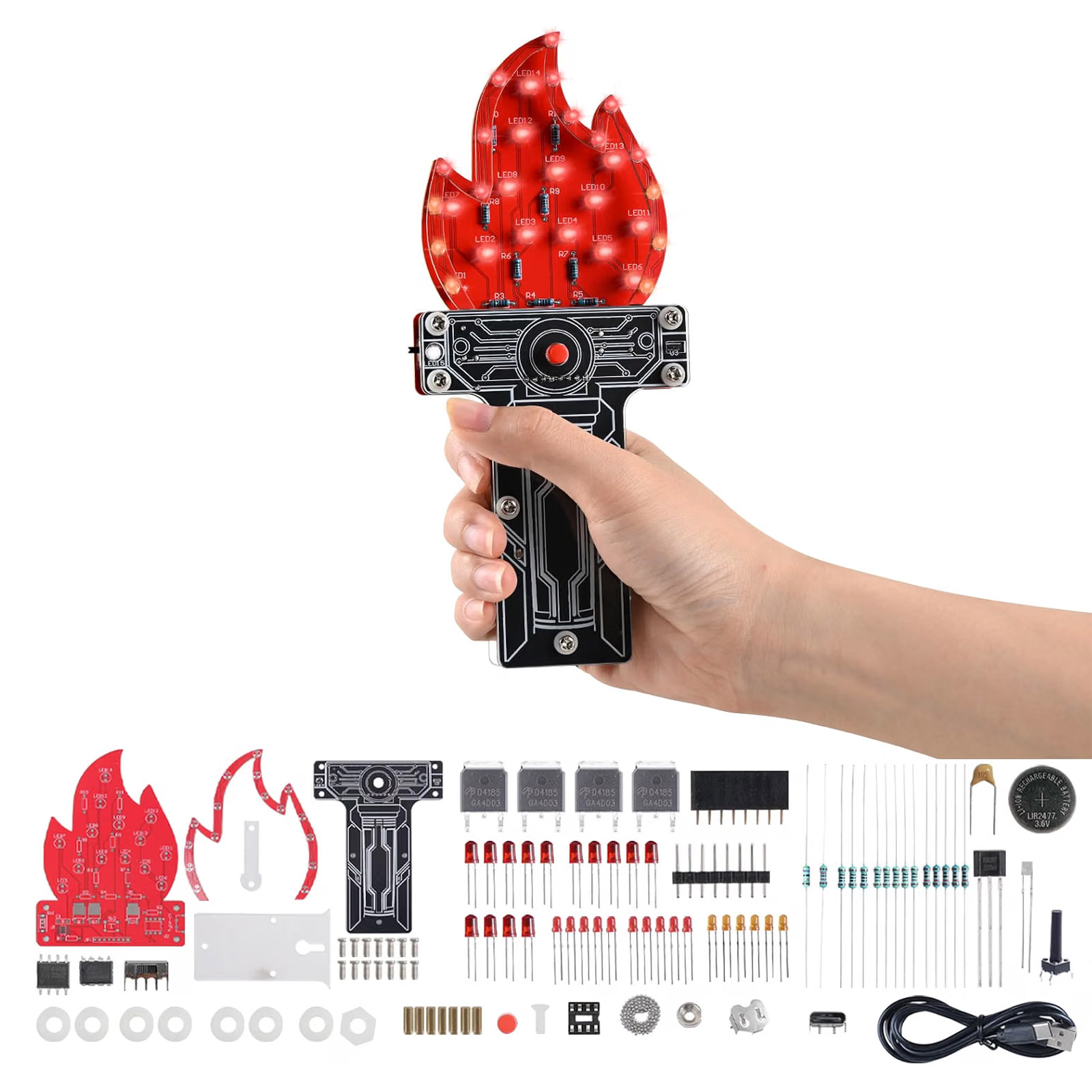 Bausatz LED Fackel mit 4 Leuchtmodi STEM Elektronik Lernkit DIY