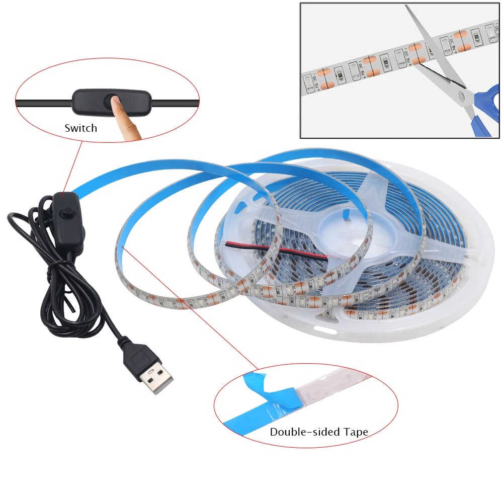 2m LED Strip weiss An-/Ausschalter 5V USB