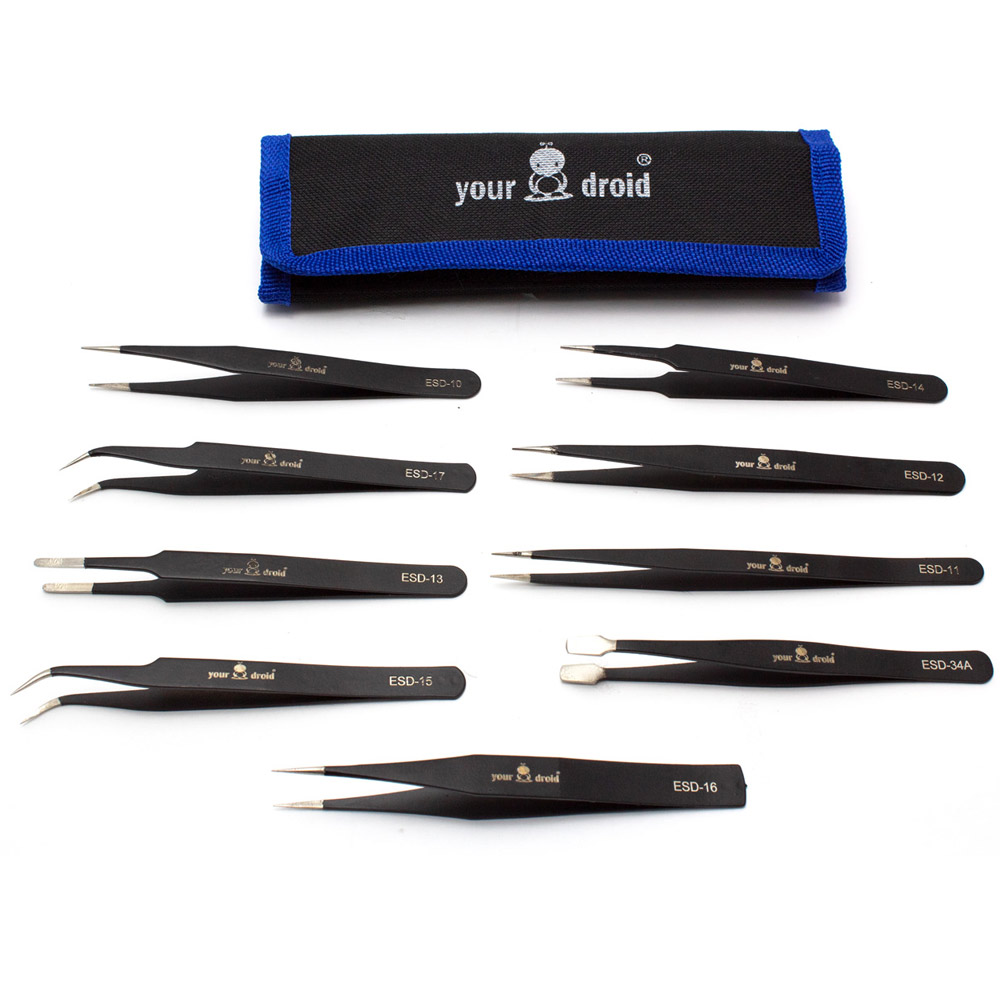 yourDroid ESD Pinzetten Set  9-teilig mit Tasche