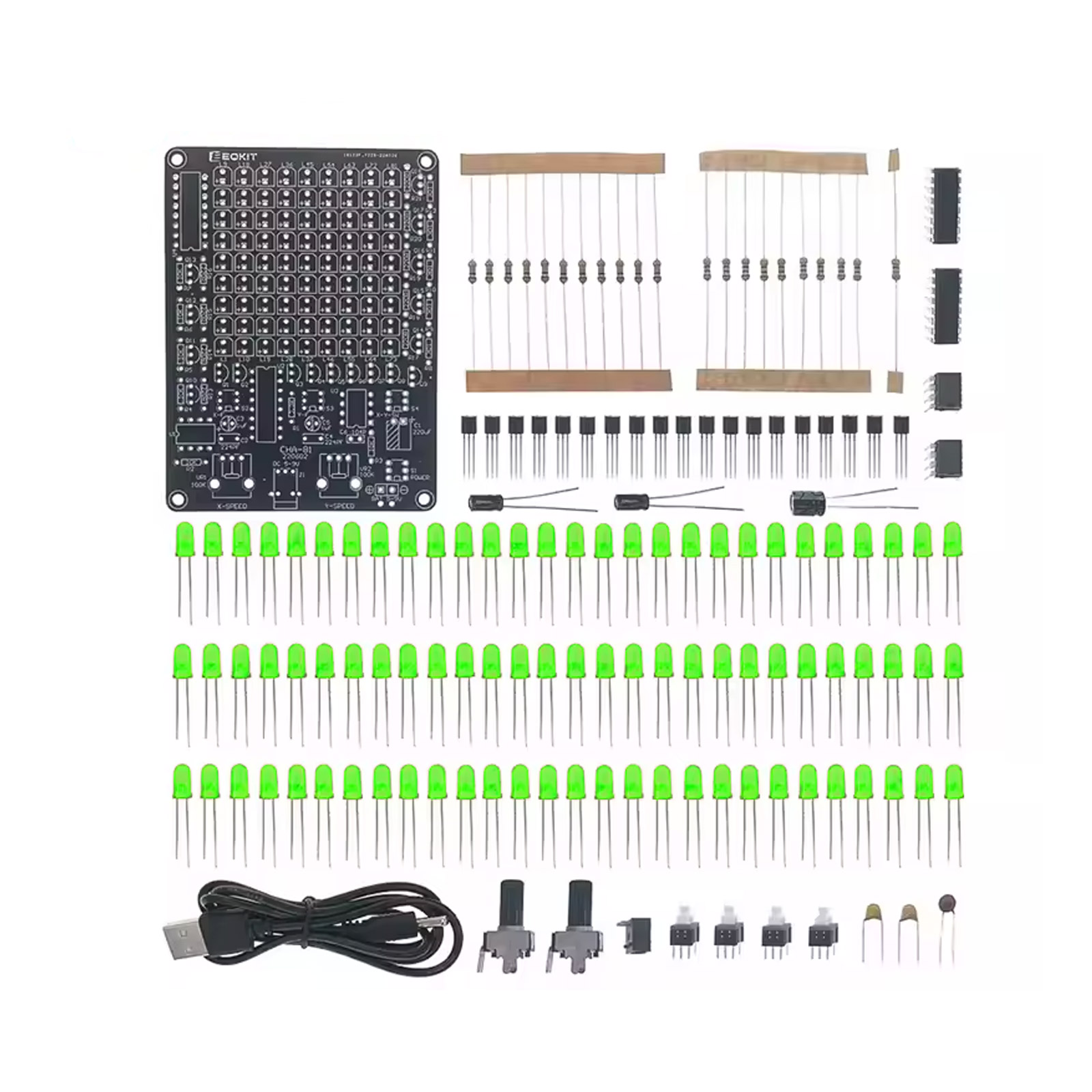 Bausatz:  LED Spiel – DIY Lötkit mit 81 grünen LEDs & Lauflichteffekt