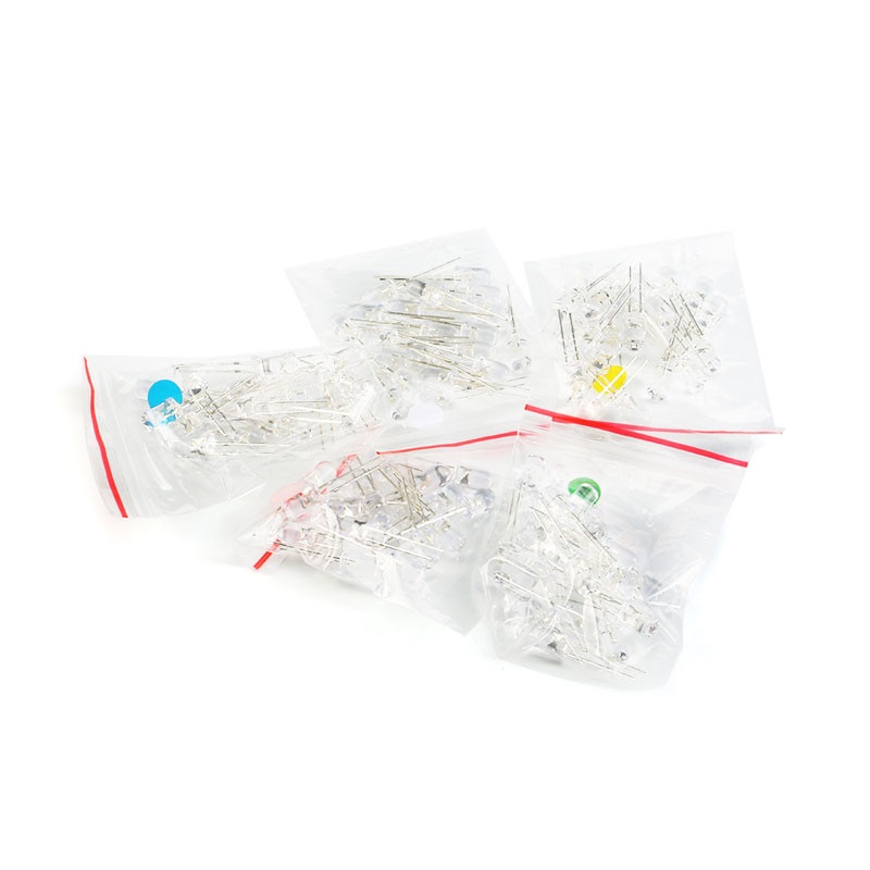 100 x F5 Leuchtdiode LED 5mm - sortiert weiss,  rot, gelb, blau, grün