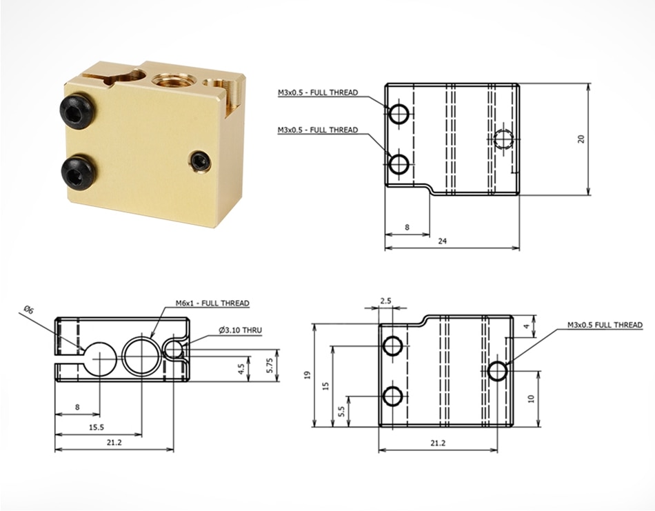 High Flow Heizblock PT100 Volcano kompatibel vernickelt 550°C