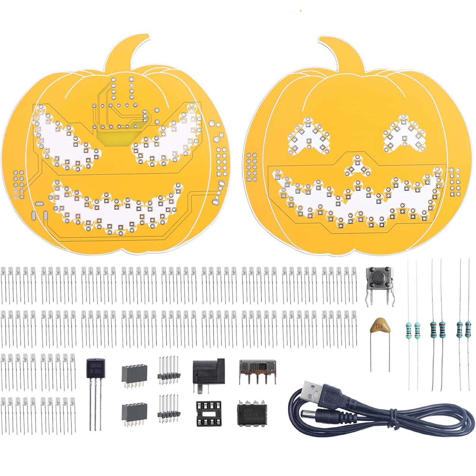 Bausatz: Halloween LED Kürbis Übungsplatine – Lötbausatz für Anfänger