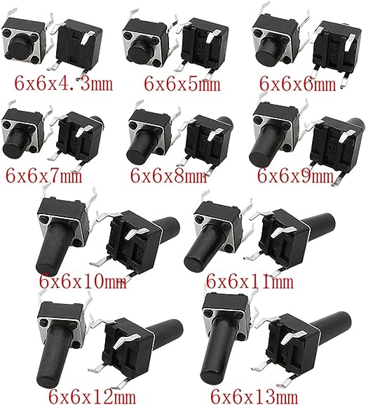 Drucktaster 6x6mm THT Sortiment 200 Stück 10 Größen