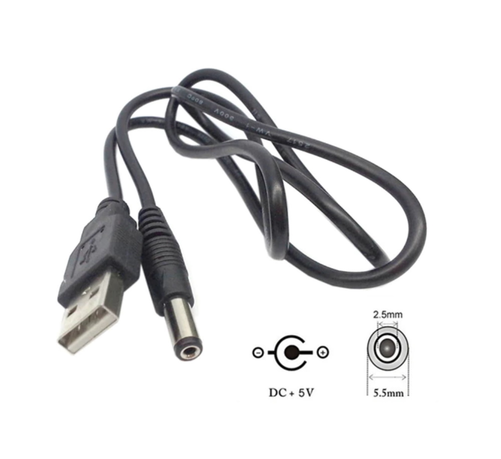 100 cm USB Stromkabel auf DC Hohlstecker 5.5 x 2.5 mm