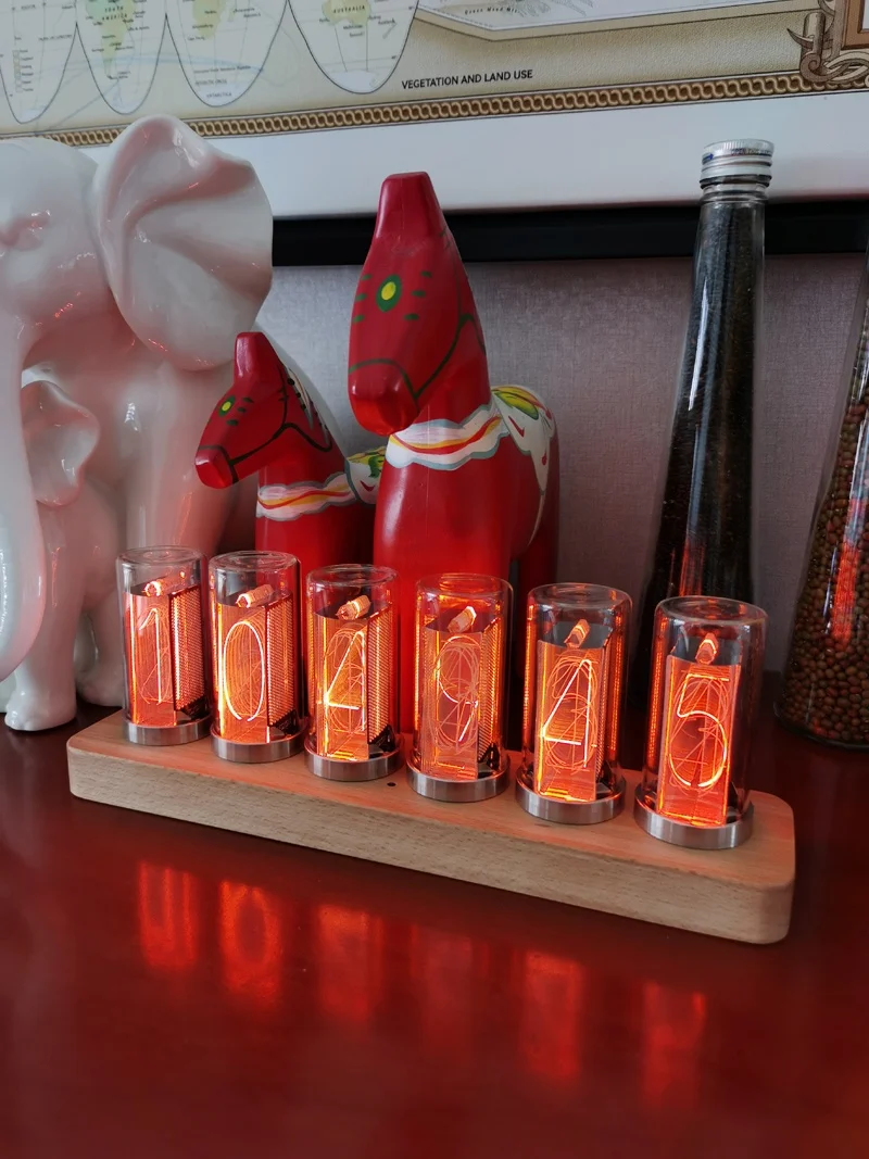 Nixie Uhr Digital mit Holzgehäuse (Wecker, Dimmbar, Kalender)