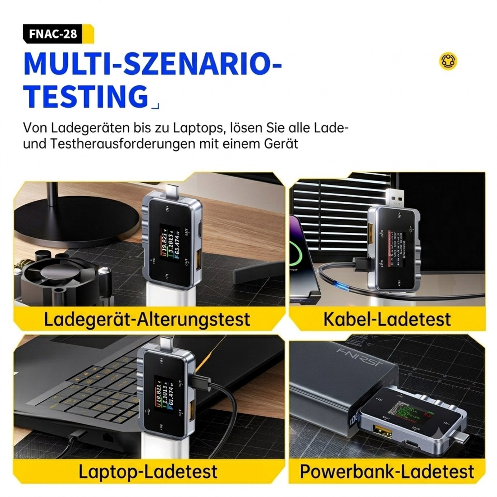 FNIRSI FNAC-28 USB-Tester – 2-in-1 Messgerät für USB-A und USB-C mit TFT-Display