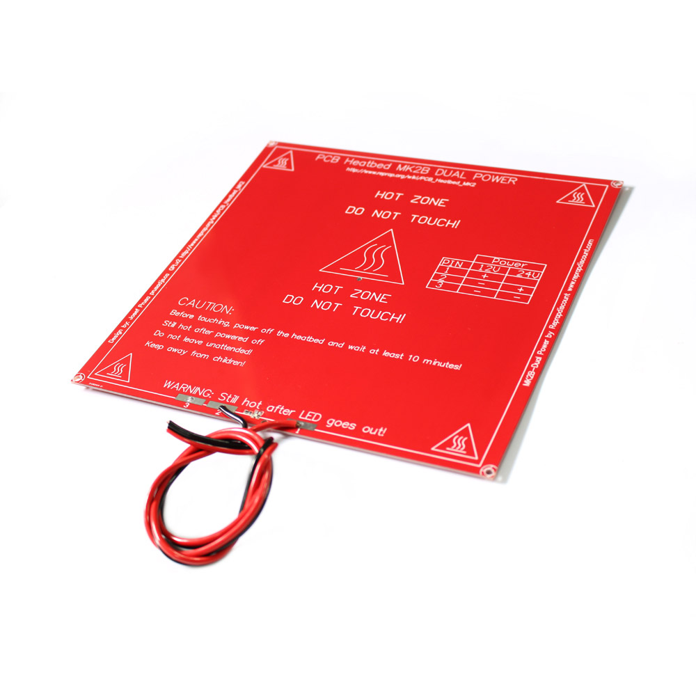 MK2B Heizbett 214x214 mm mit Widerstände, LED und Anschlusskabel