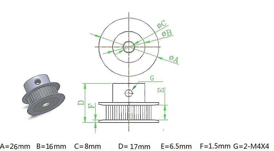 GT2 Riemenscheibe Zahnrad 8mm Bohrung 40 Zähne 6mm Zahnriemen