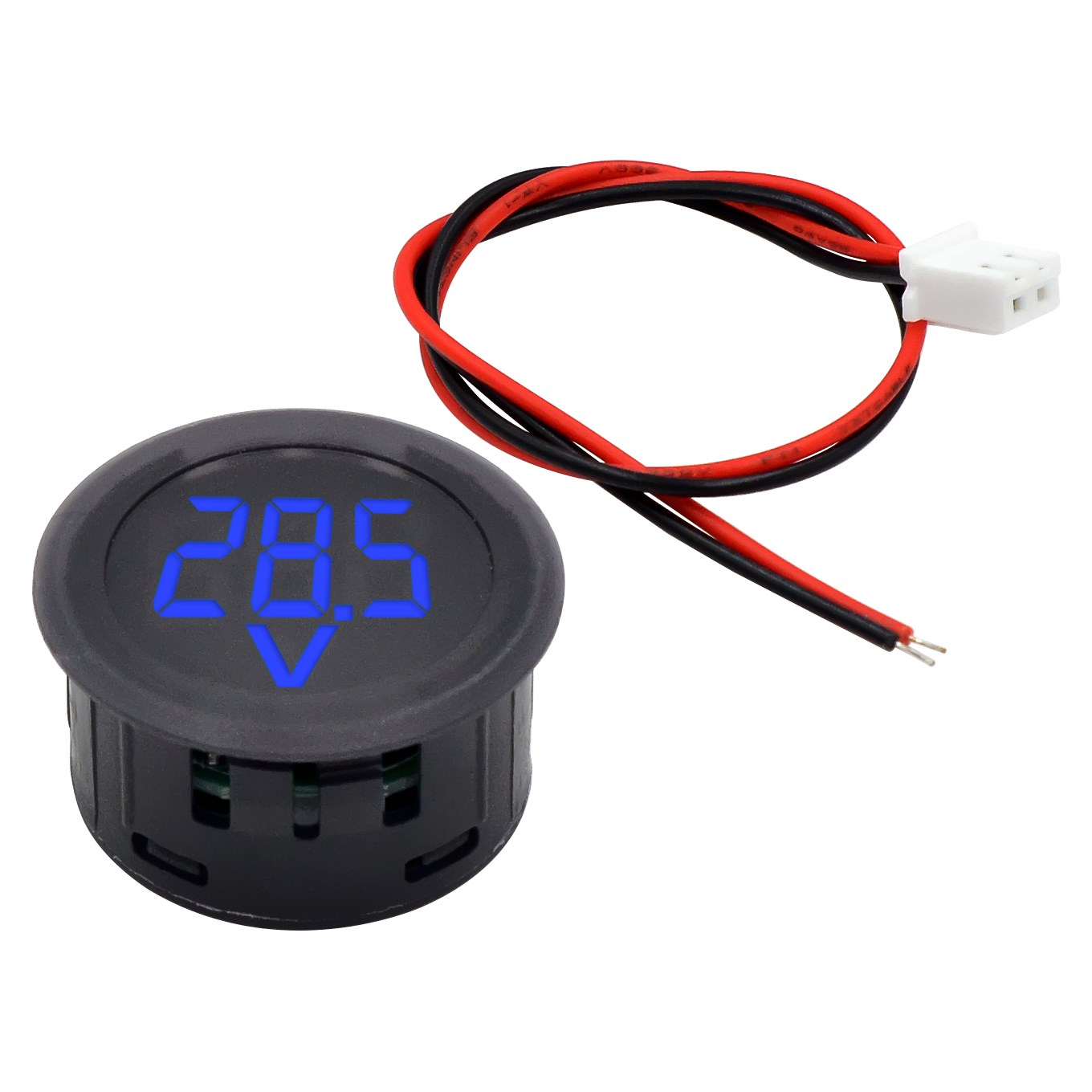 Digitales LED-Voltmeter 4–100 V rund 3-stellig Blau
