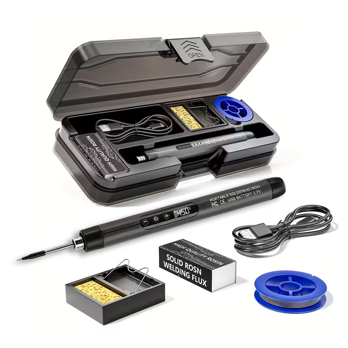 Kabelloses Lötkolben-Set mit LCD & Zubehör – USB-C, 1000 mAh Akku