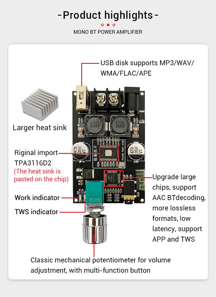 100W Bluetooth Mono Audioverstärker Modul ZK-1001B