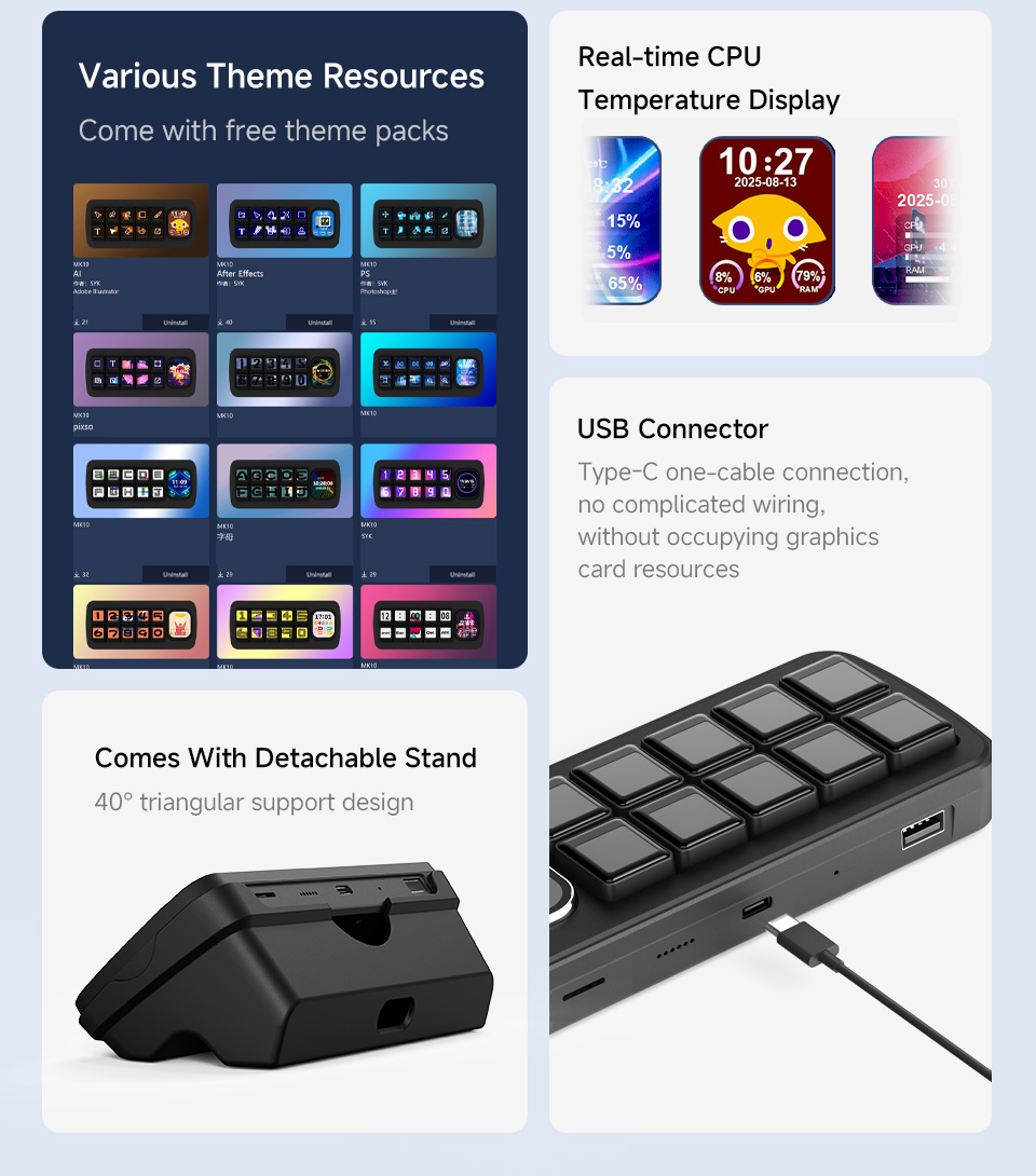 Waveshare MK10 Stream Deck LCD Makro-Controller Schwarz