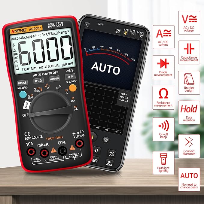 ANENG AN9002 Digitalmultimeter Bluetooth TRMS 6000 Counts