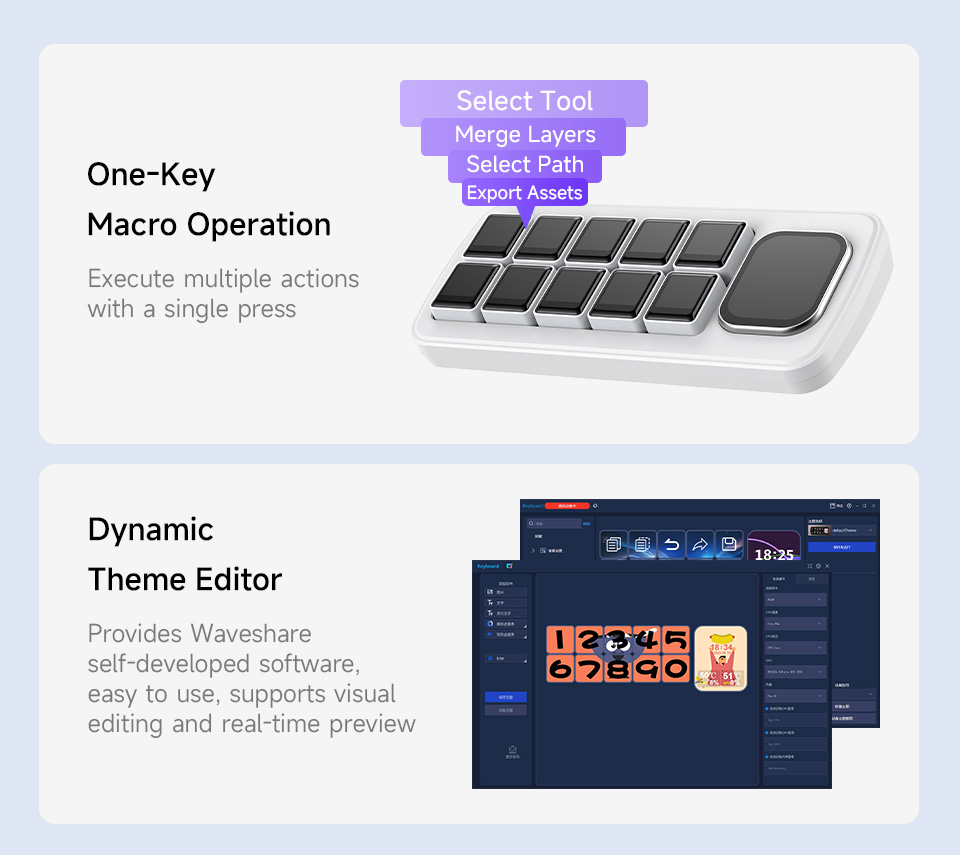 Waveshare MK10W Stream Deck LCD Makro-Controller Weiss