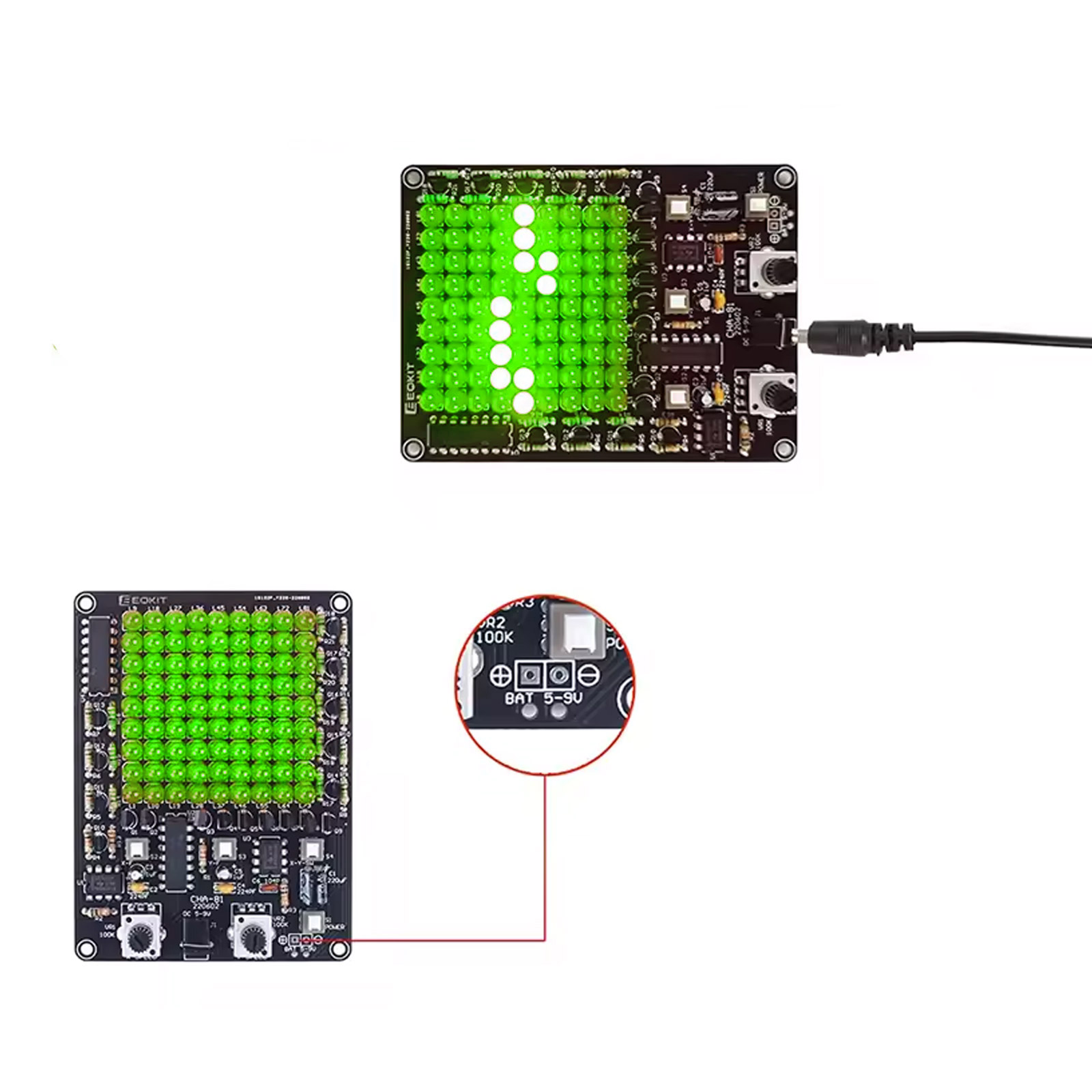 Bausatz:  LED Spiel – DIY Lötkit mit 81 grünen LEDs & Lauflichteffekt