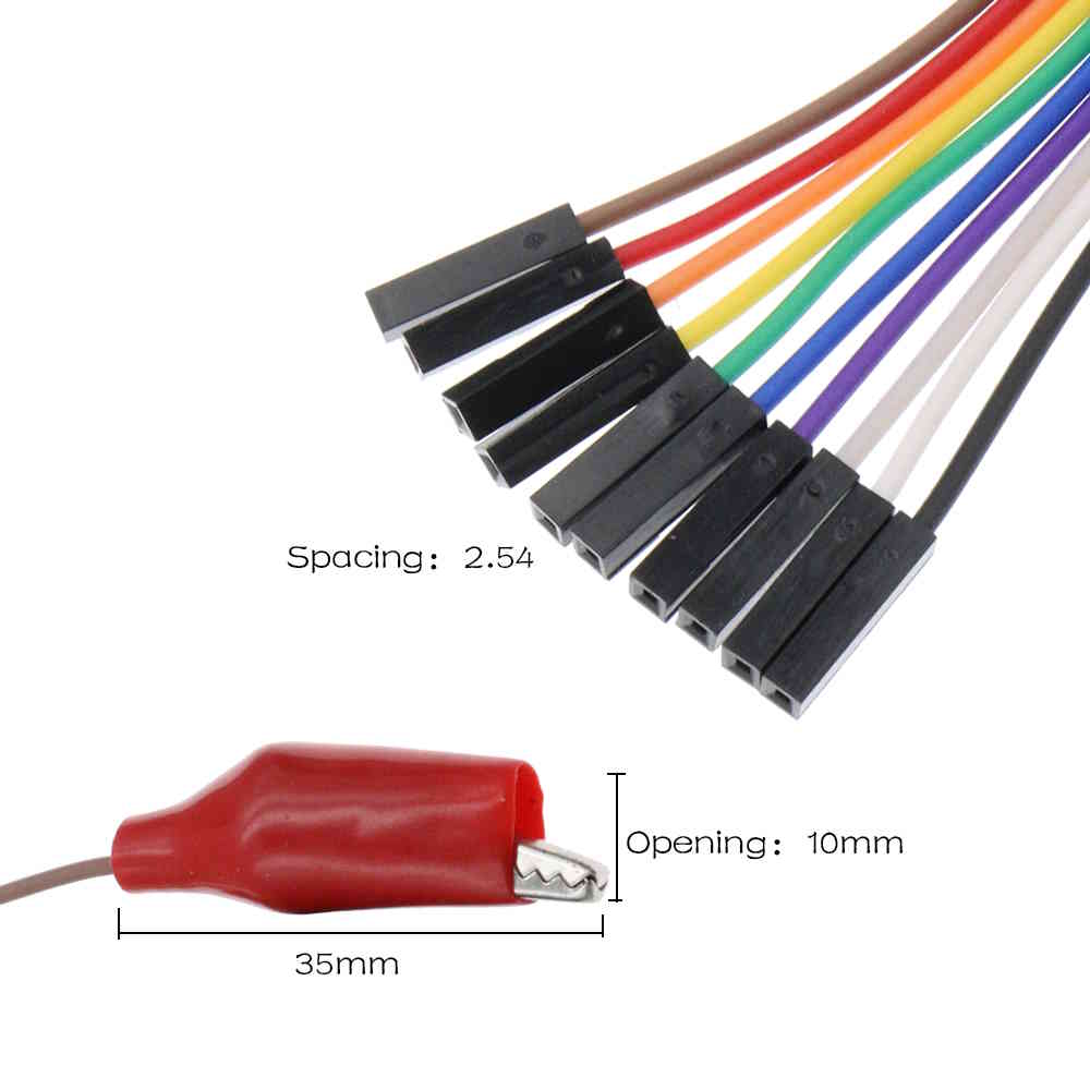 Messkabel 10 Pin Krokodilklemme auf Dupont-Buchse 30cm