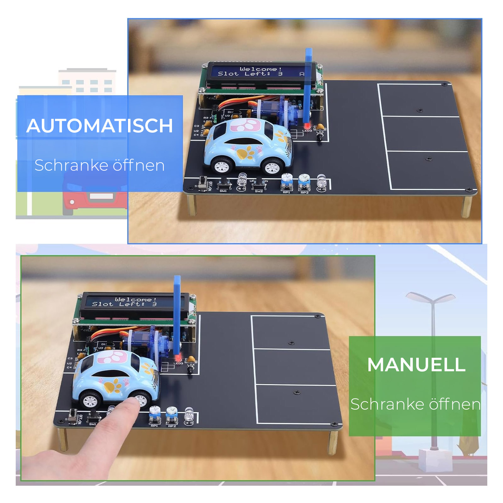 Bausatz Parkhaus Simulation DIY Lötbausatz mit LCD & 4 Autos STEM Lernbausatz