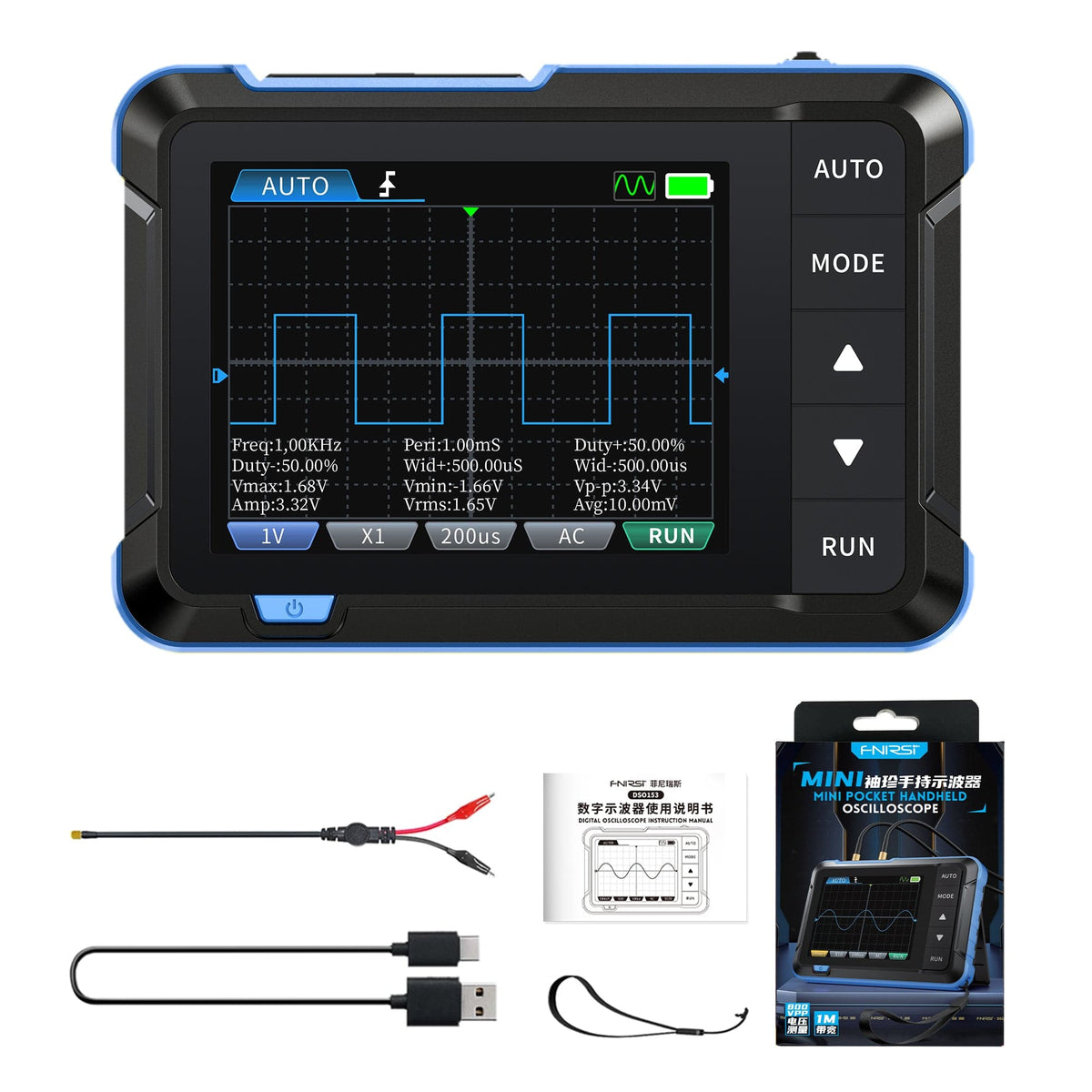 FNIRSI DSO-153 Mini-Oszilloskop mit Signalgenerator – 1 MHz Bandbreite, 5 MS/s, 2,4" Display