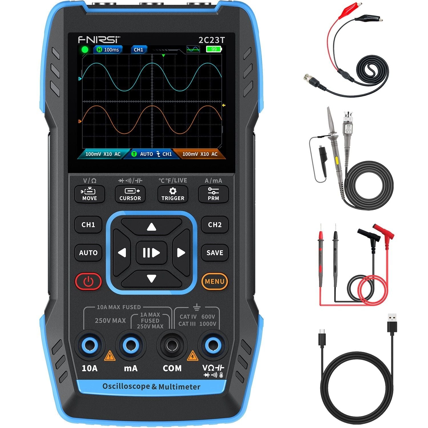 FNIRSI 2C23T – Handheld-Oszilloskop mit Multimeter und Funktionsgenerator (10 MHz, 50 MS/s, 2 Kanäle