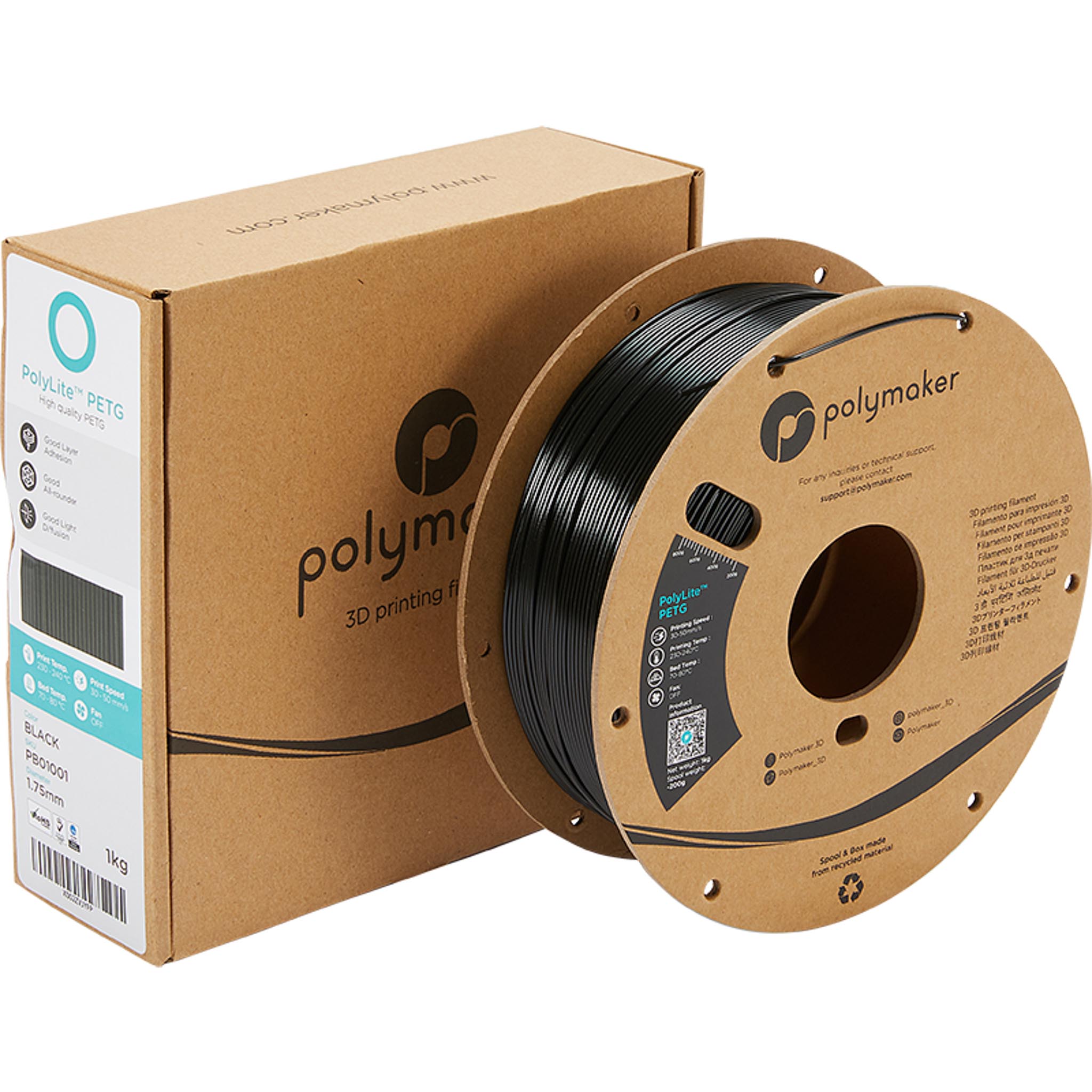 Polymaker PolyLite PETG Filament Schwarz 1.75mm 1kg