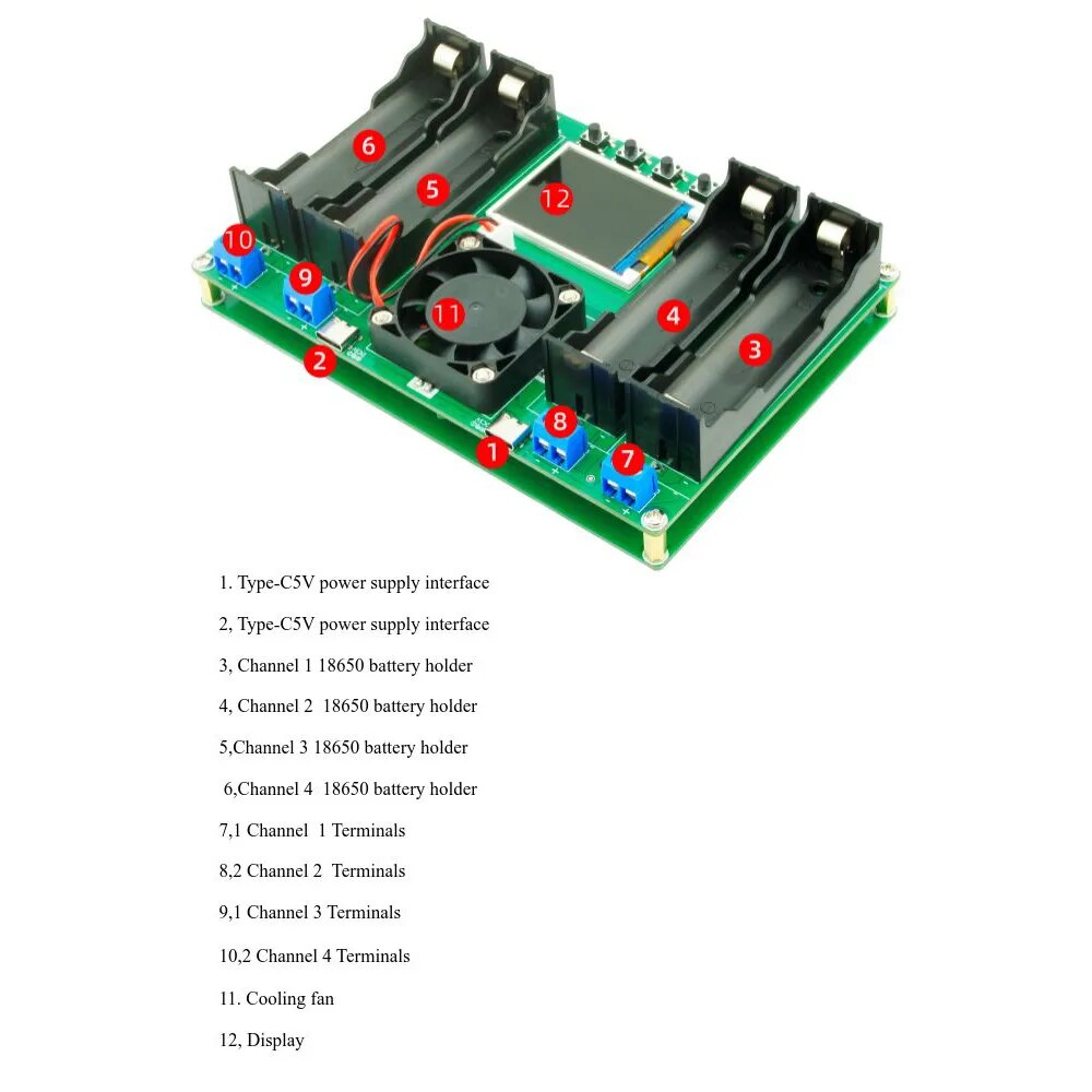 Kapazitätstester 4 Kanal für Lithium Li-Ion 18650 Akkus 3.7-4.2V