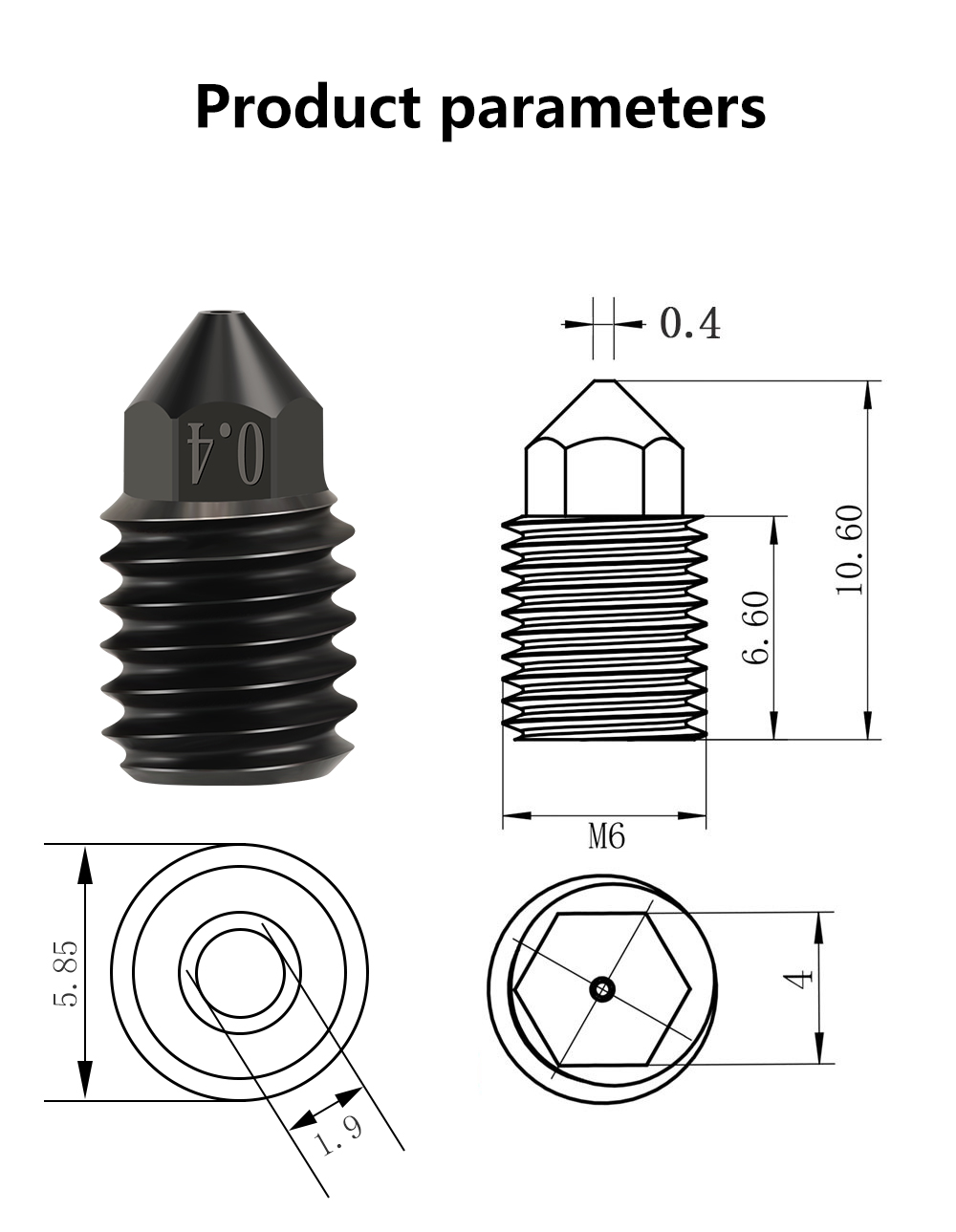 Gehärtete Stahl Düse 0.4mm für Bambu Lab X1 Upgrade Hotend