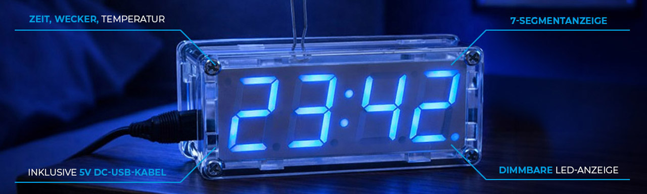 Elektronische Uhr mit 4 Bit Display Blau